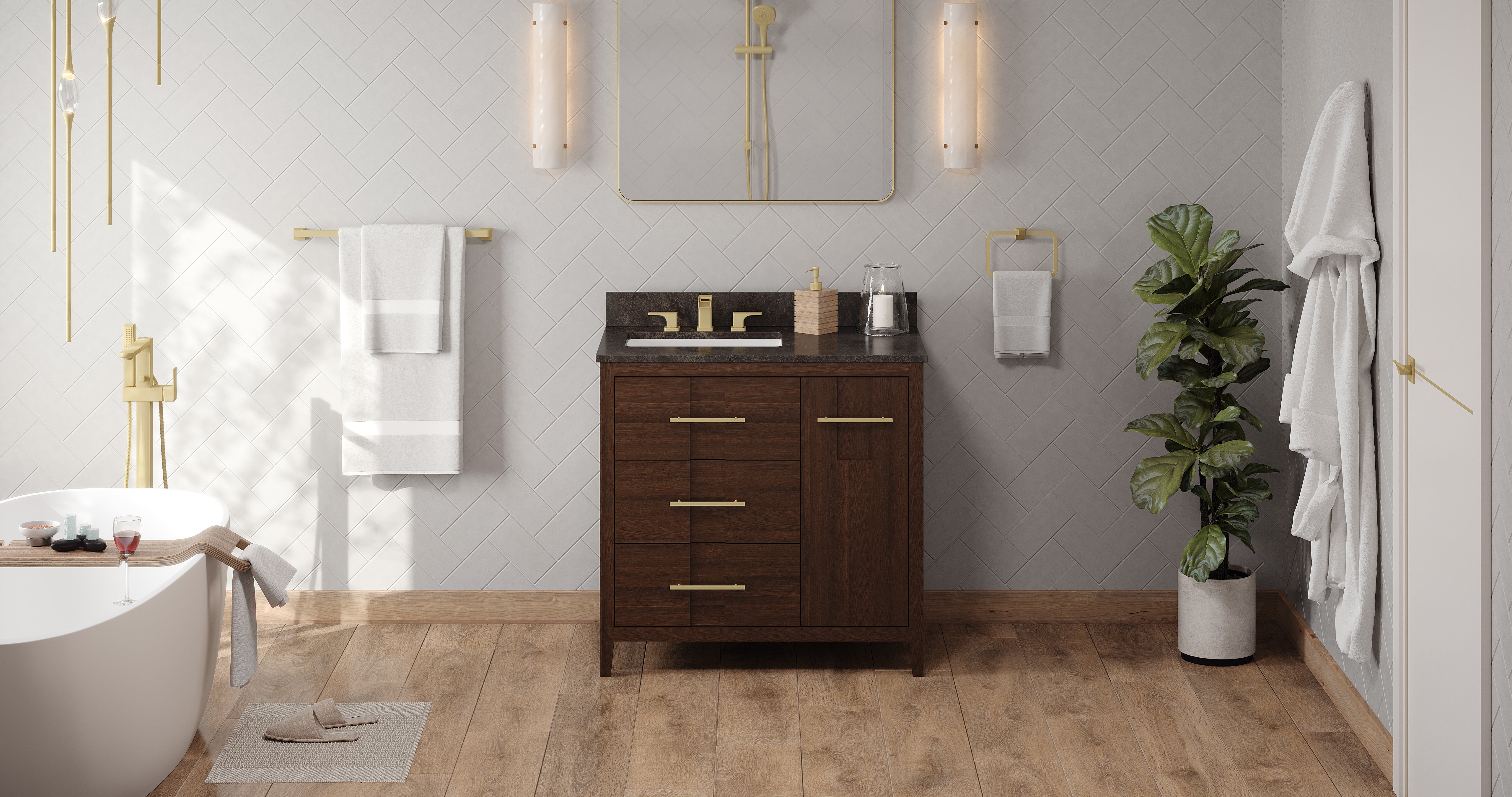 Katara 36" Single Bathroom Vanity Set Dark Walnut, Blue Limestone Vanity Top, Rectangle Bowl | KitchBath