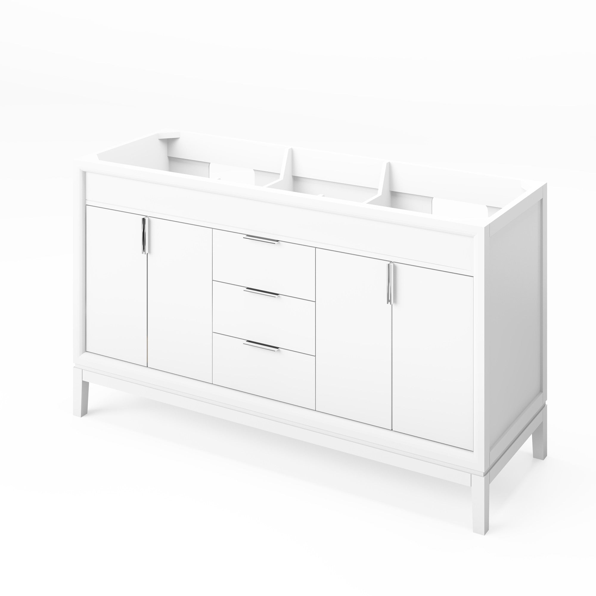 Theodora 60" White Theodora Vanity, Double Bowl, White Quartz Vanity Top, Two Undermount Rectangle Bowls | KitchBath