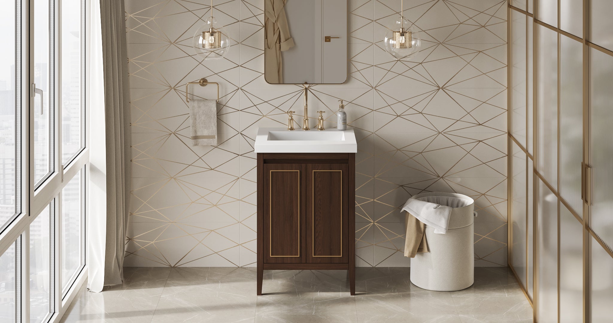 Percival 24" Single Bathroom Vanity Set Dark Walnut, White Resin Vanity Top, Rectangle Bowl | KitchBath