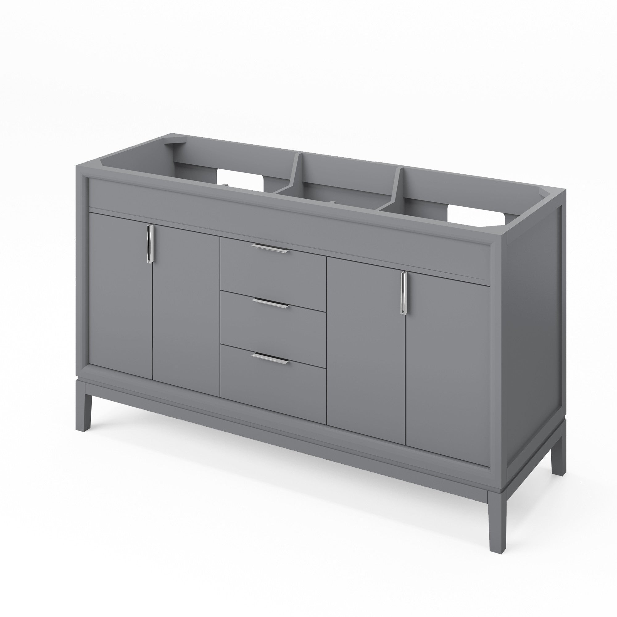 Theodora 60" Double Bathroom Vanity Set Grey, White Resin Vanity Top, Rectangle Bowl | KitchBath