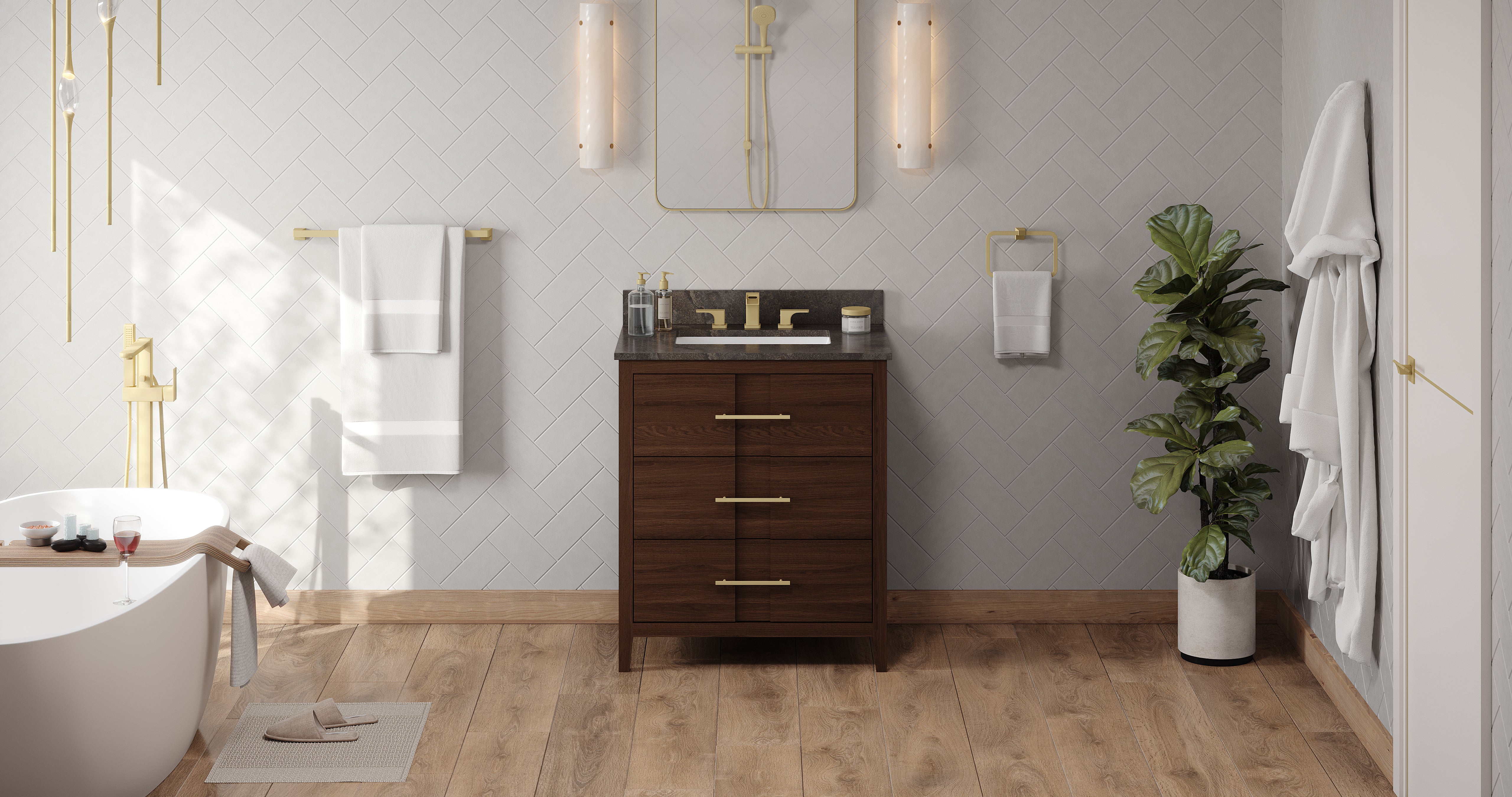 Katara 30" Single Bathroom Vanity Set Dark Walnut, Blue Limestone Vanity Top, Rectangle Bowl | KitchBath