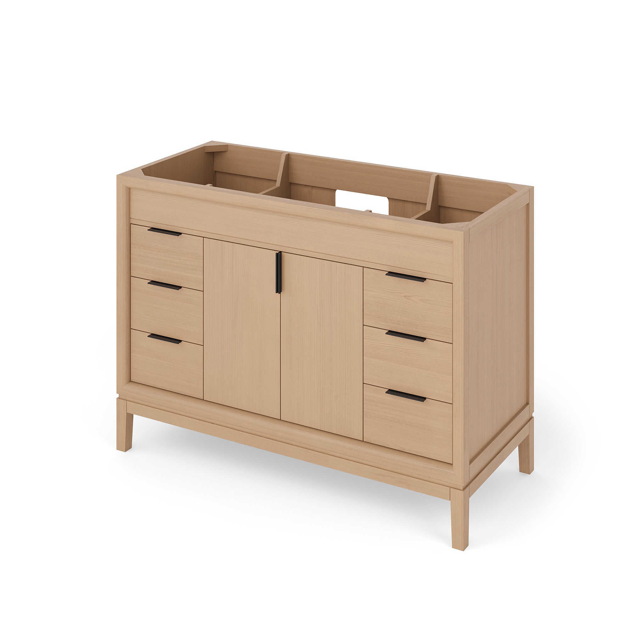 Theodora 48" Single Bathroom Vanity Set Natural Oak, Calacatta Vienna Quartz Vanity Top, Rectangle Bowl | KitchBath