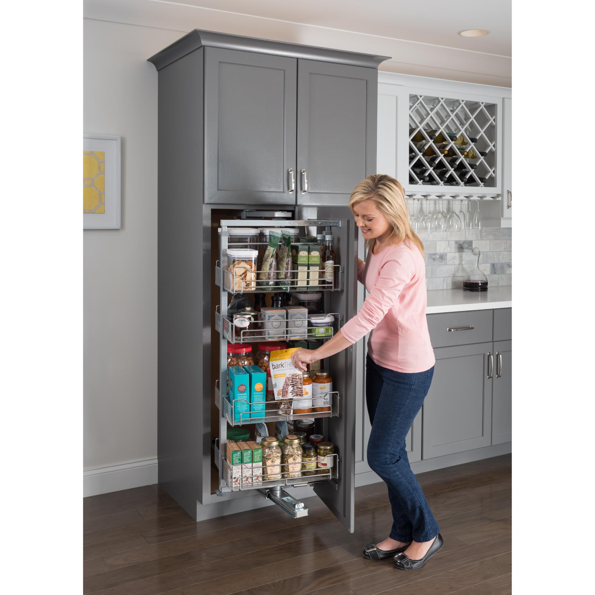 15" Wide 86" Tall Chrome Wire Soft-close Pantry Swingout | KitchBath