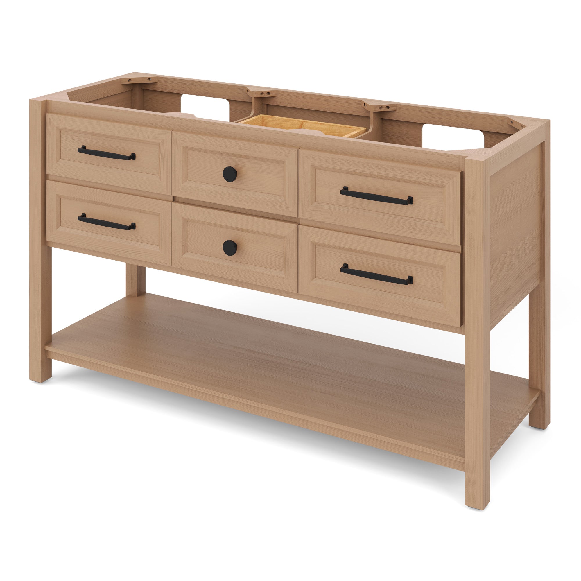 Kipling 60" W  Double Basin Bathroom Vanity Set Natural Oak, Black Granite Vanity Top, Rectangle Bowl | KitchBath
