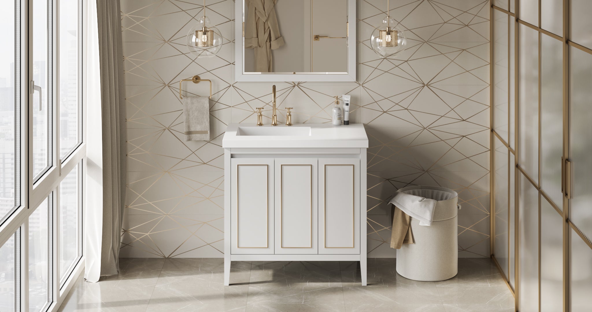 Percival 36" Single Bathroom Vanity Set White, White Resin Vanity Top, Rectangle Bowl | KitchBath