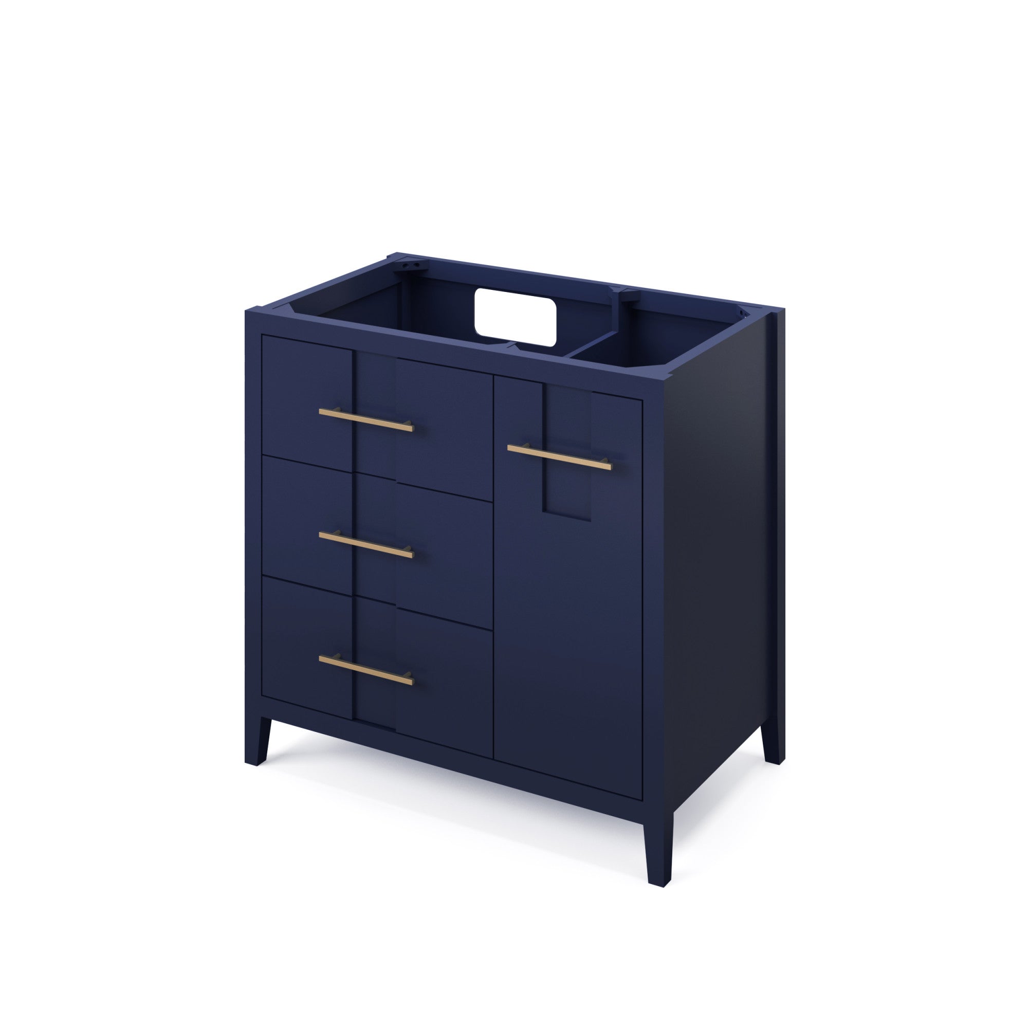 Katara 36" Hale Blue Katara Vanity, Left Offset, White Quartz Vanity Top, Undermount Rectangle Bowl | KitchBath