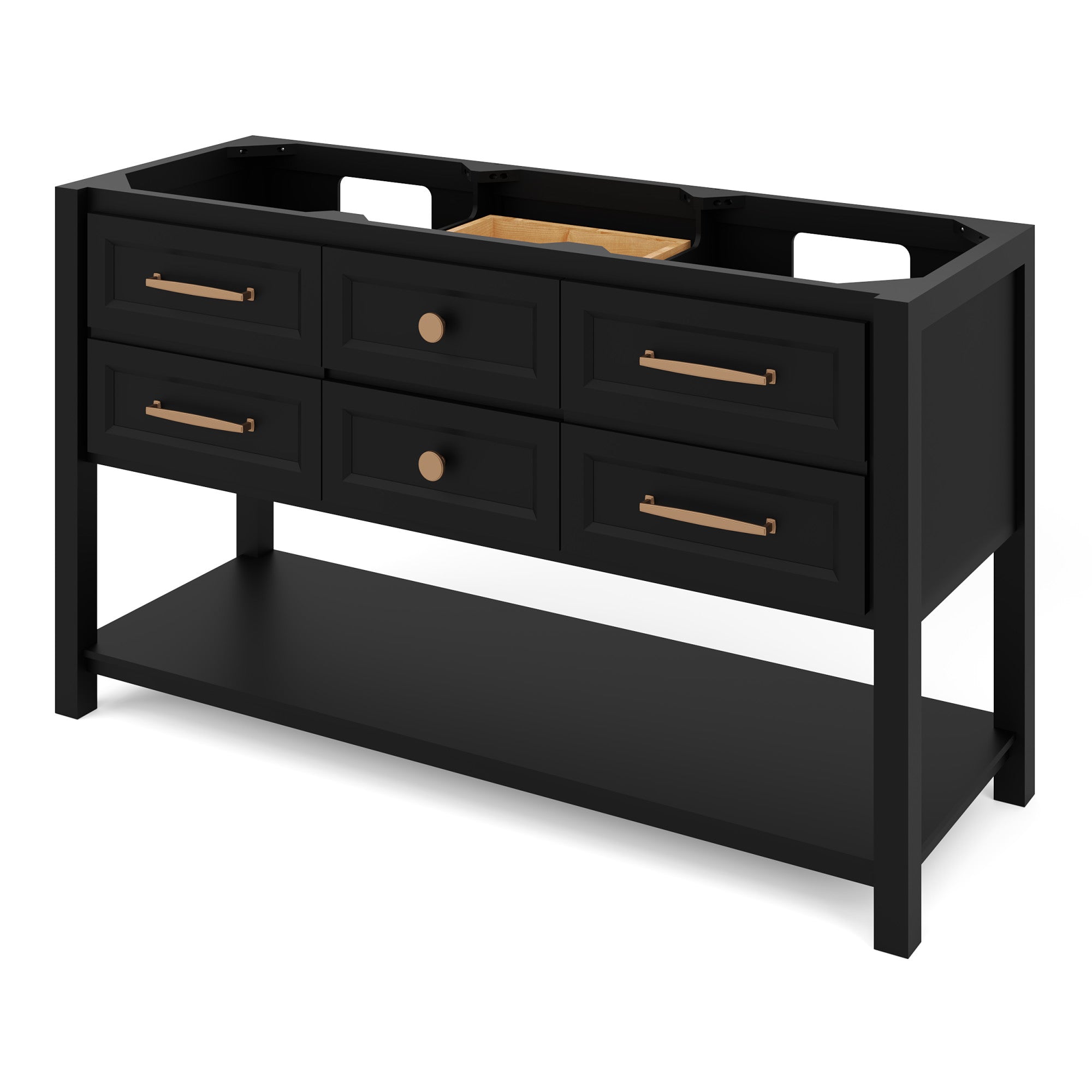 Kipling 60" W  Double Basin Bathroom Vanity Set Black, Black Granite Vanity Top, Rectangle Bowl | KitchBath