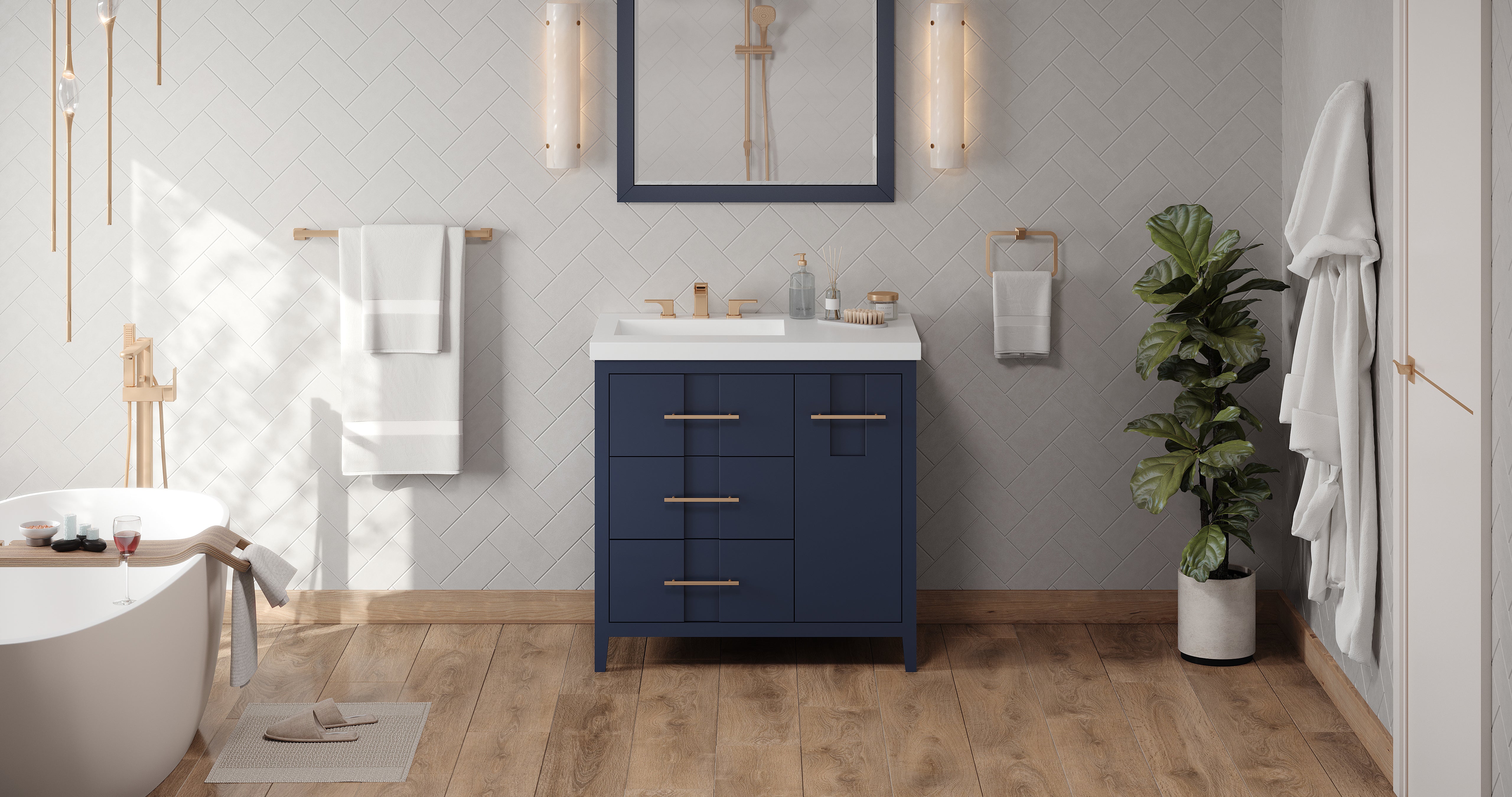 Katara 36" Single Bathroom Vanity Set Hale Blue, White Resin Vanity Top, Rectangle Bowl | KitchBath