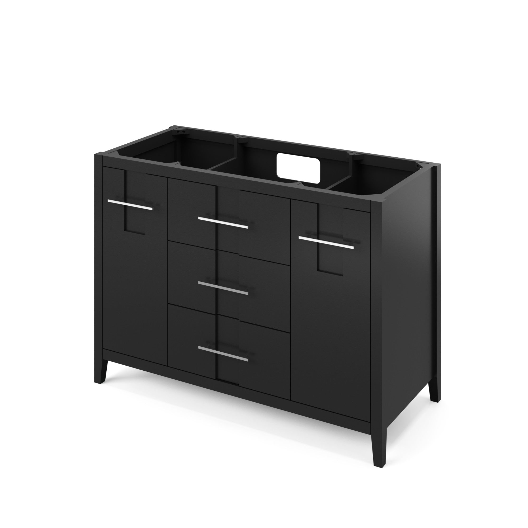 Katara 48" Black Katara Vanity, White Quartz Vanity Top, Undermount Rectangle Bowl | KitchBath