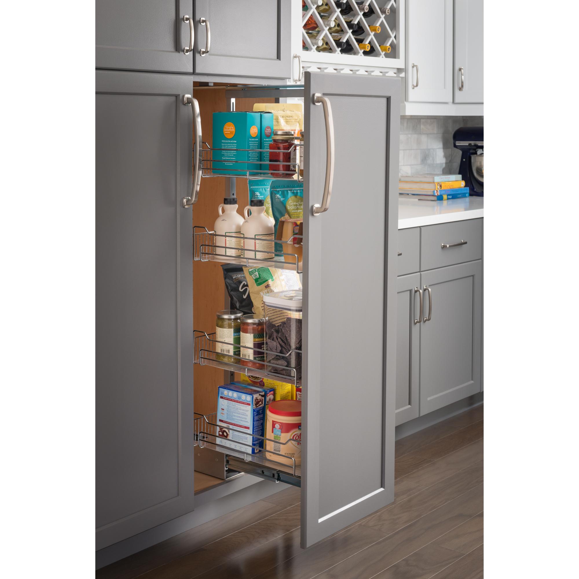 15" Wide 63" Tall Chrome Wire Soft-close Pantry Pullout | KitchBath