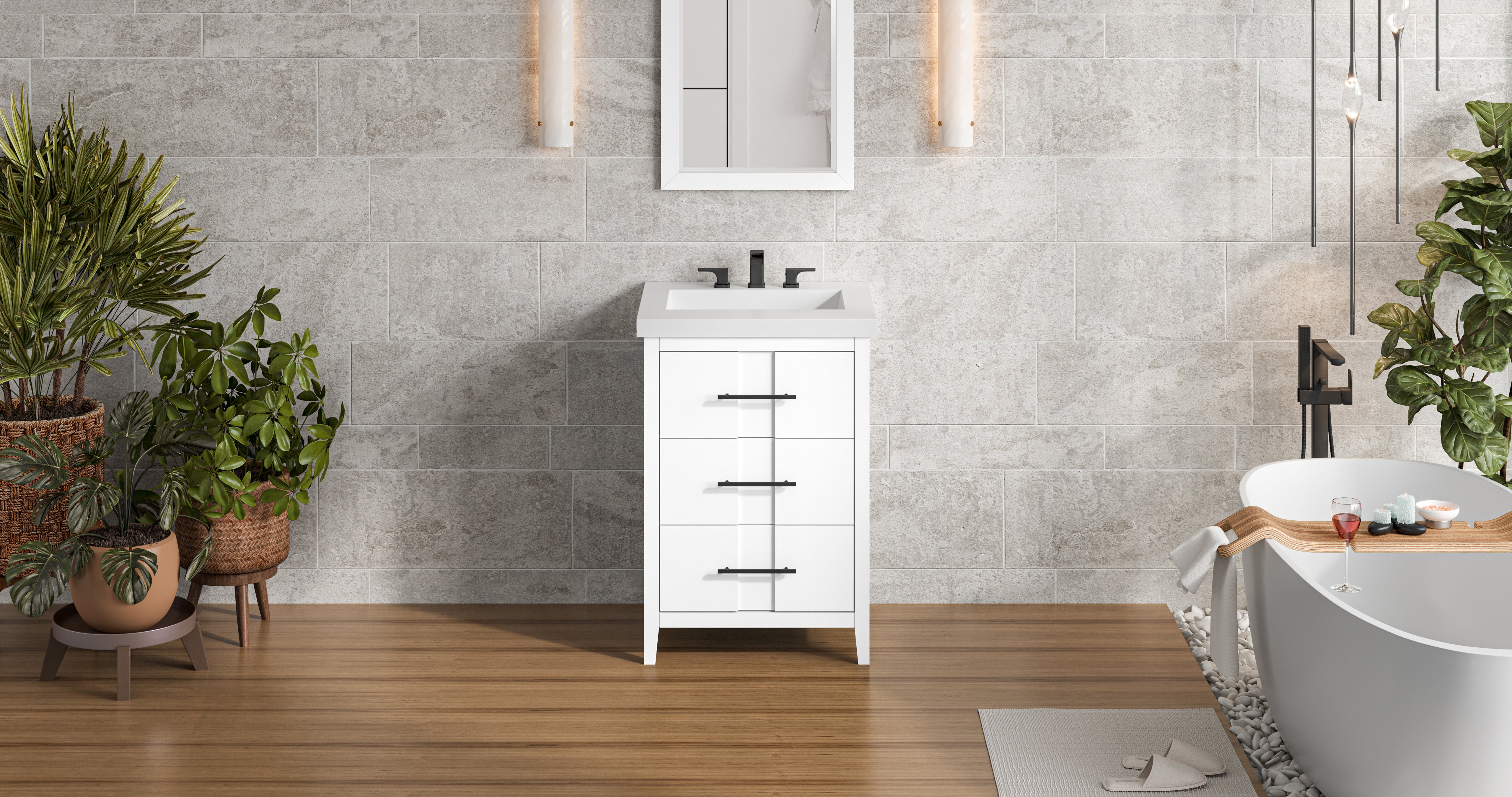 Katara 24" Single Bathroom Vanity Set White, White Resin Vanity Top, Rectangle Bowl | KitchBath