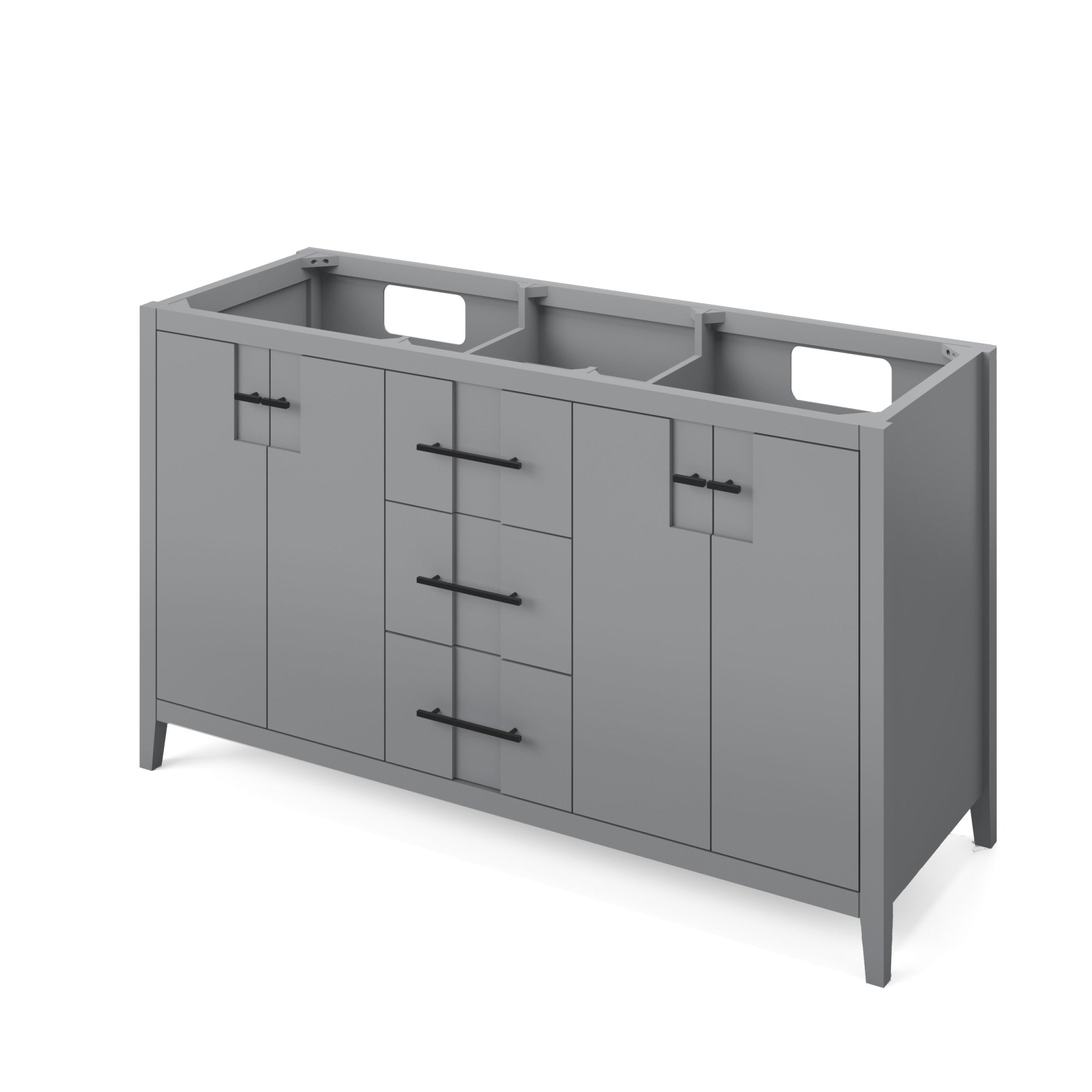 Katara 60" Grey Katara Vanity, Double Bowl, White Quartz Vanity Top, Two Undermount Rectangle Bowls | KitchBath