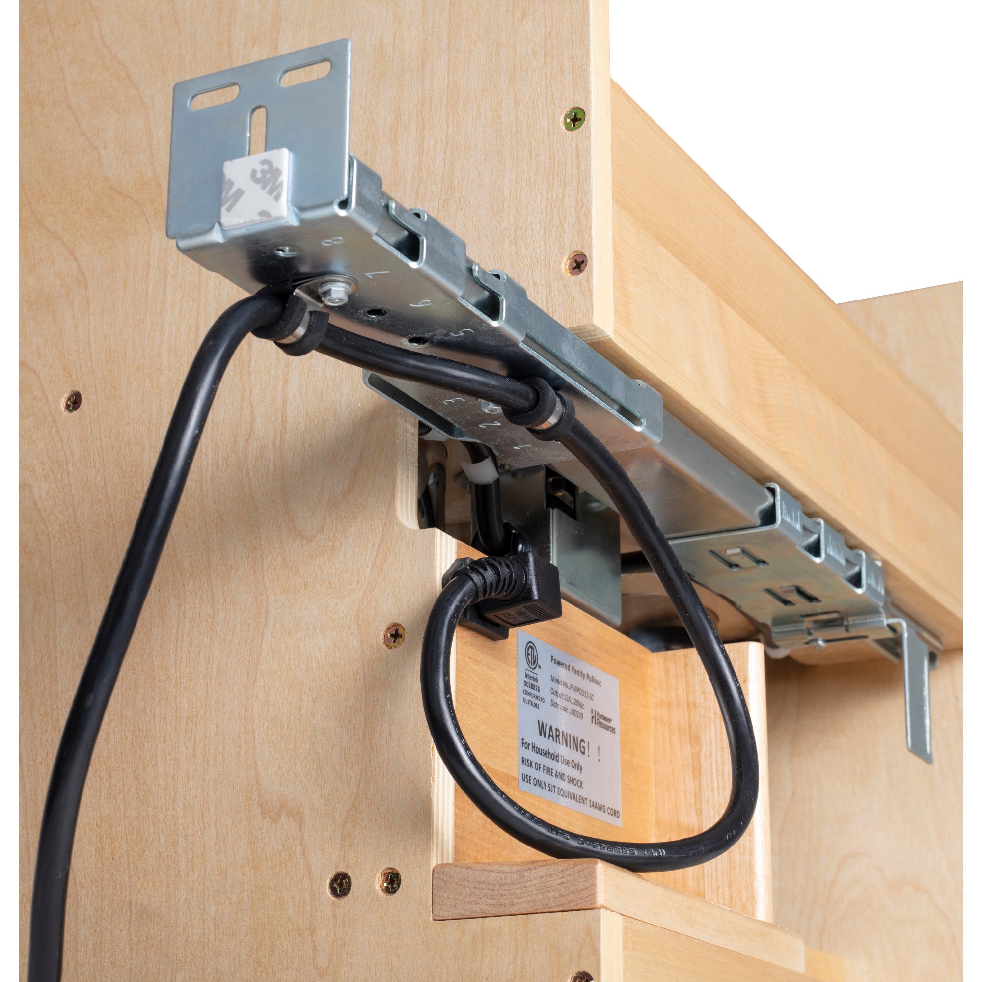 11" "No Wiggle" Powered Vanity Pullout for 15" Standard Full Height Base Cabinet UV Coated