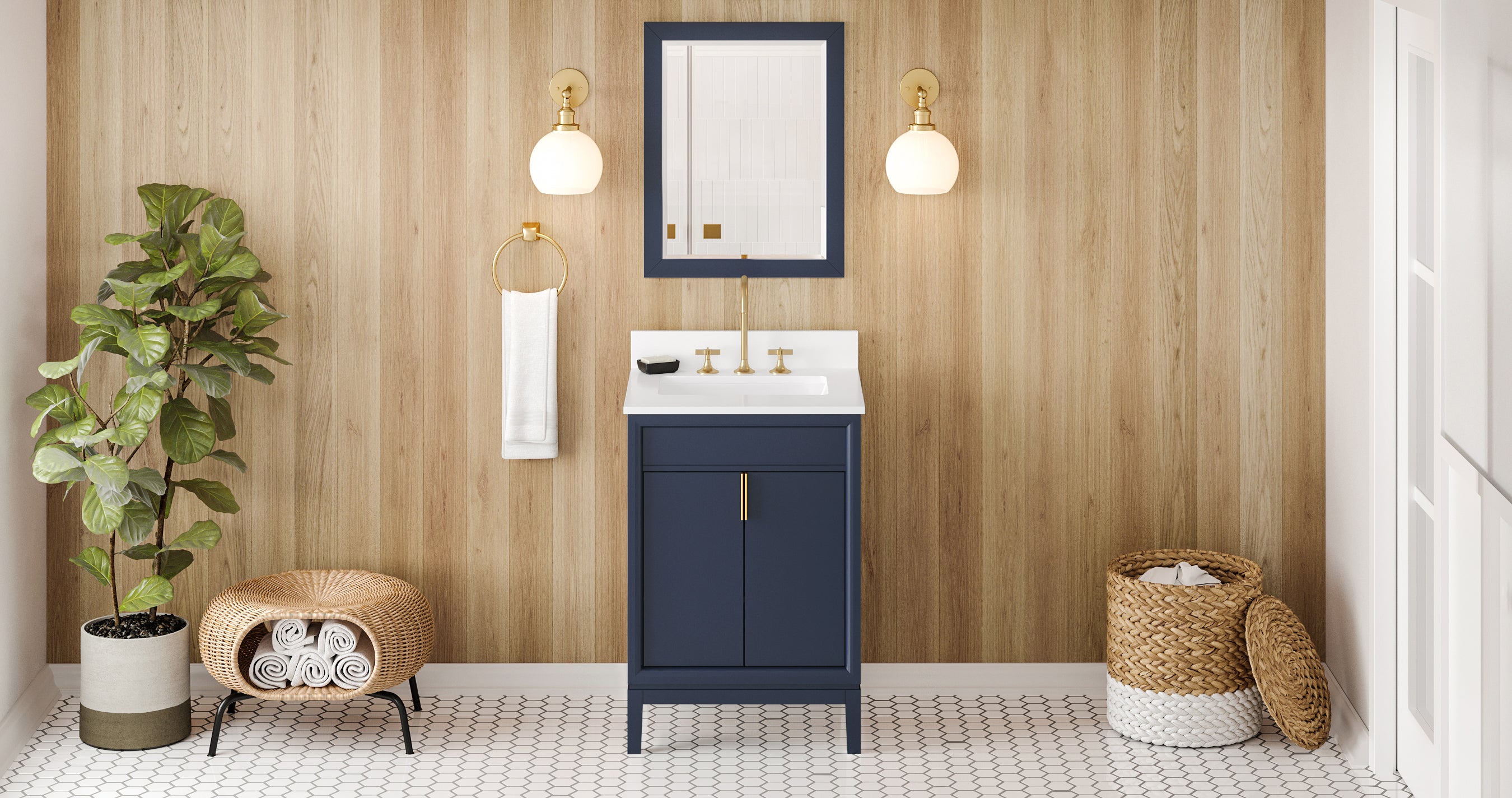 Theodora 24" Hale Blue Theodora Vanity, White Quartz Vanity Top, Undermount Rectangle Bowl | KitchBath