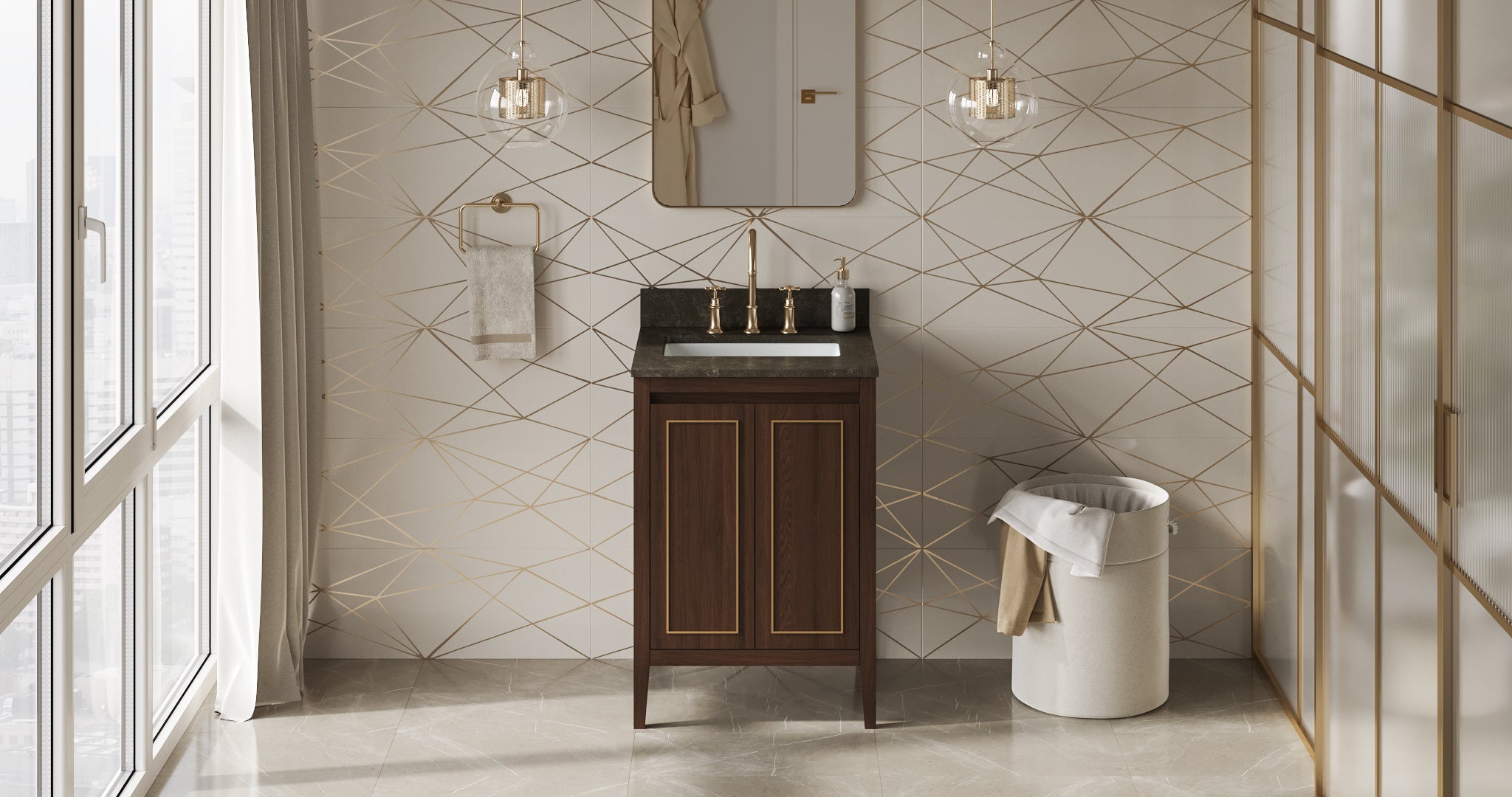 Percival 24" Single Bathroom Vanity Set Dark Walnut, Blue Limestone Vanity Top, Rectangle Bowl | KitchBath