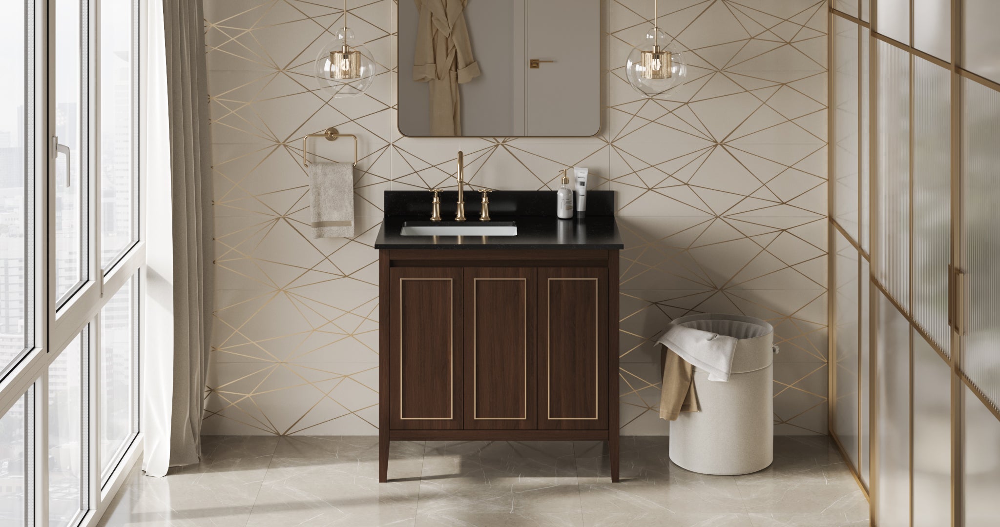Percival 36" Single Bathroom Vanity Set Dark Walnut, Black Granite Vanity Top, Rectangle Bowl | KitchBath
