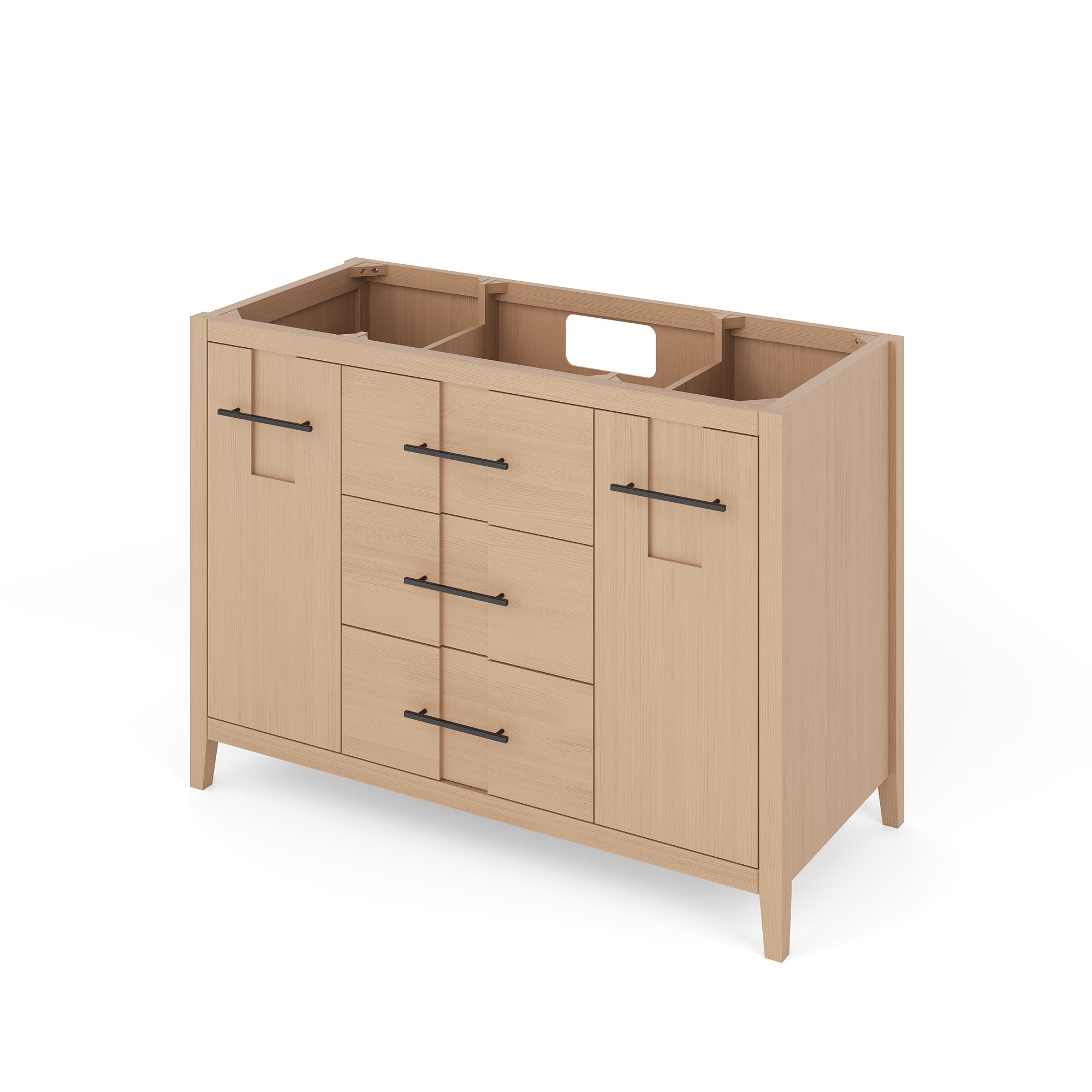 Katara 48" Single Bathroom Vanity Set Natural Oak, Grey Marble Vanity Top, Rectangle Bowl | KitchBath