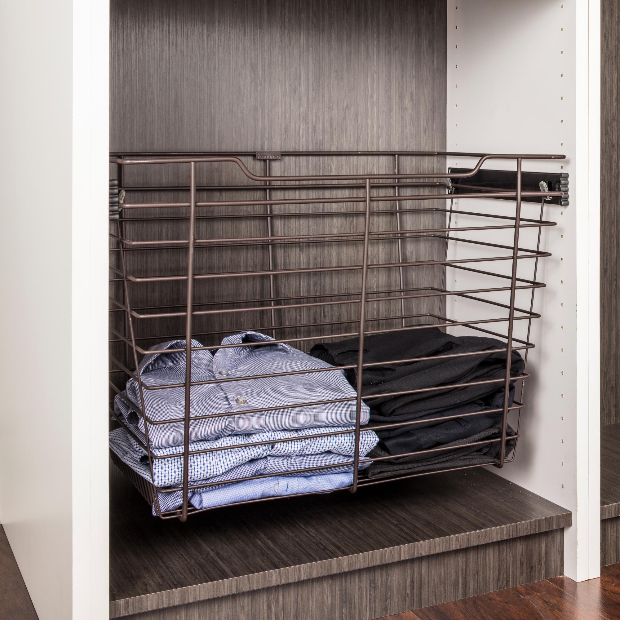 Satin Nickel Closet Pullout Basket with Slides 14"D x 23"W x 11"H | KitchBath