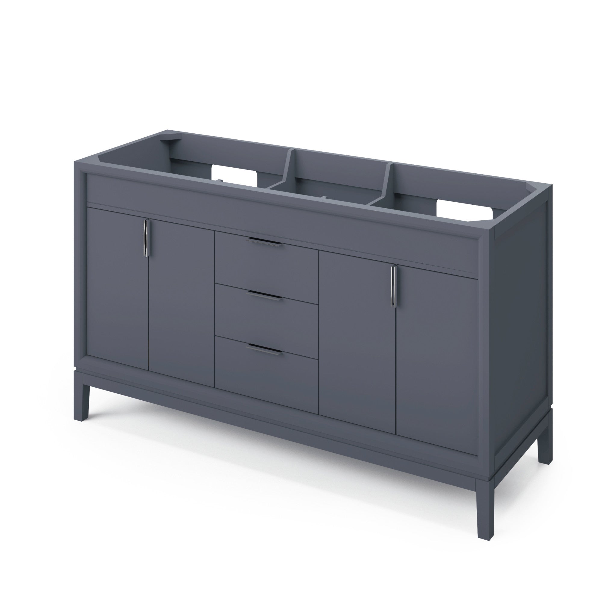 Theodora 60" Blue Steel Theodora Vanity, Double Bowl, White Quartz Vanity Top, Two Undermount Rectangle Bowls | KitchBath