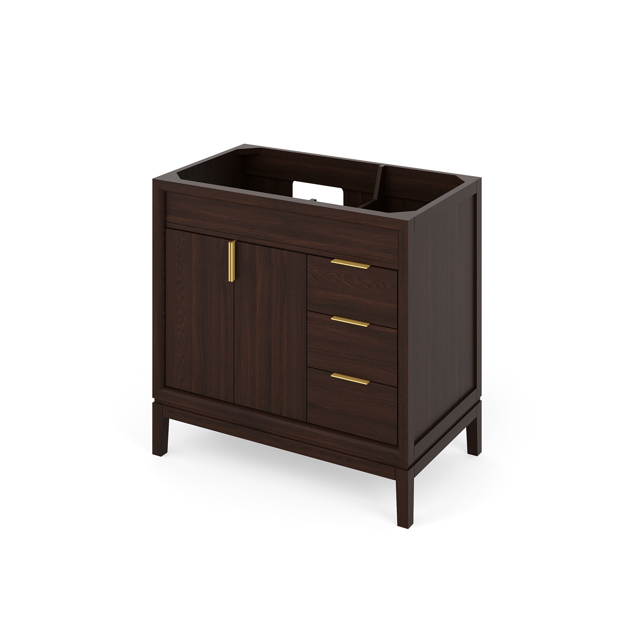 Theodora 36" Single Bathroom Vanity Set Dark Walnut, White Carrara Marble Vanity Top, Rectangle Bowl | KitchBath