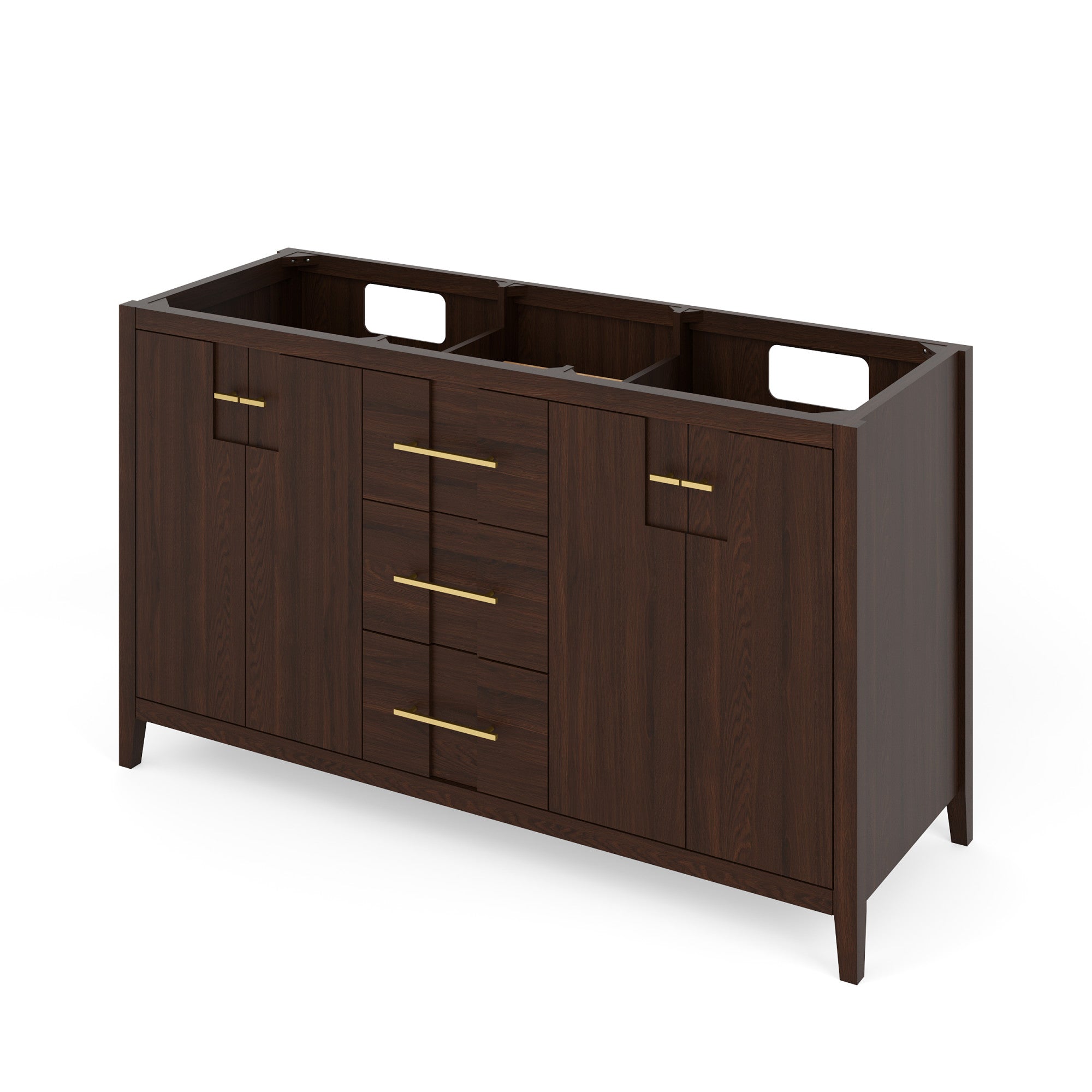Katara 60" Double Bathroom Vanity Set Dark Walnut, Calacatta Vienna Quartz Vanity Top, Rectangle Bowl | KitchBath