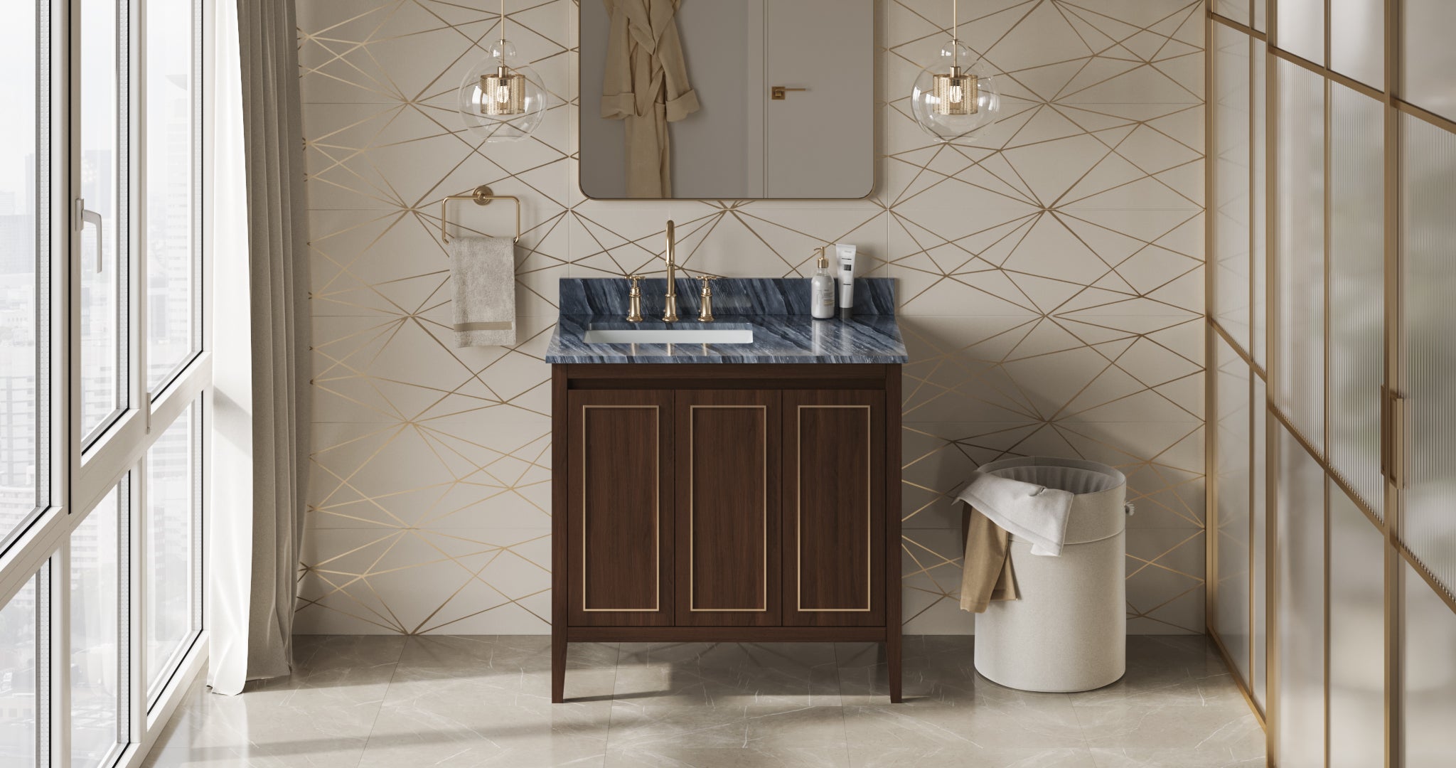 Percival 36" Single Bathroom Vanity Set Dark Walnut, Grey Marble Vanity Top, Rectangle Bowl | KitchBath