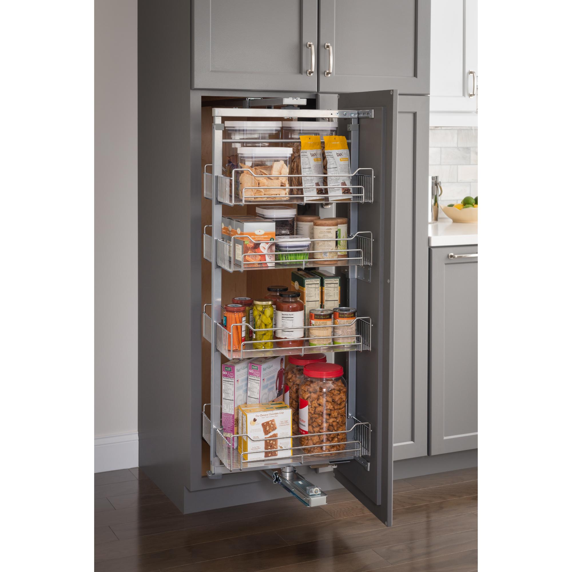 15" Wide 86" Tall Chrome Wire Soft-close Pantry Swingout | KitchBath