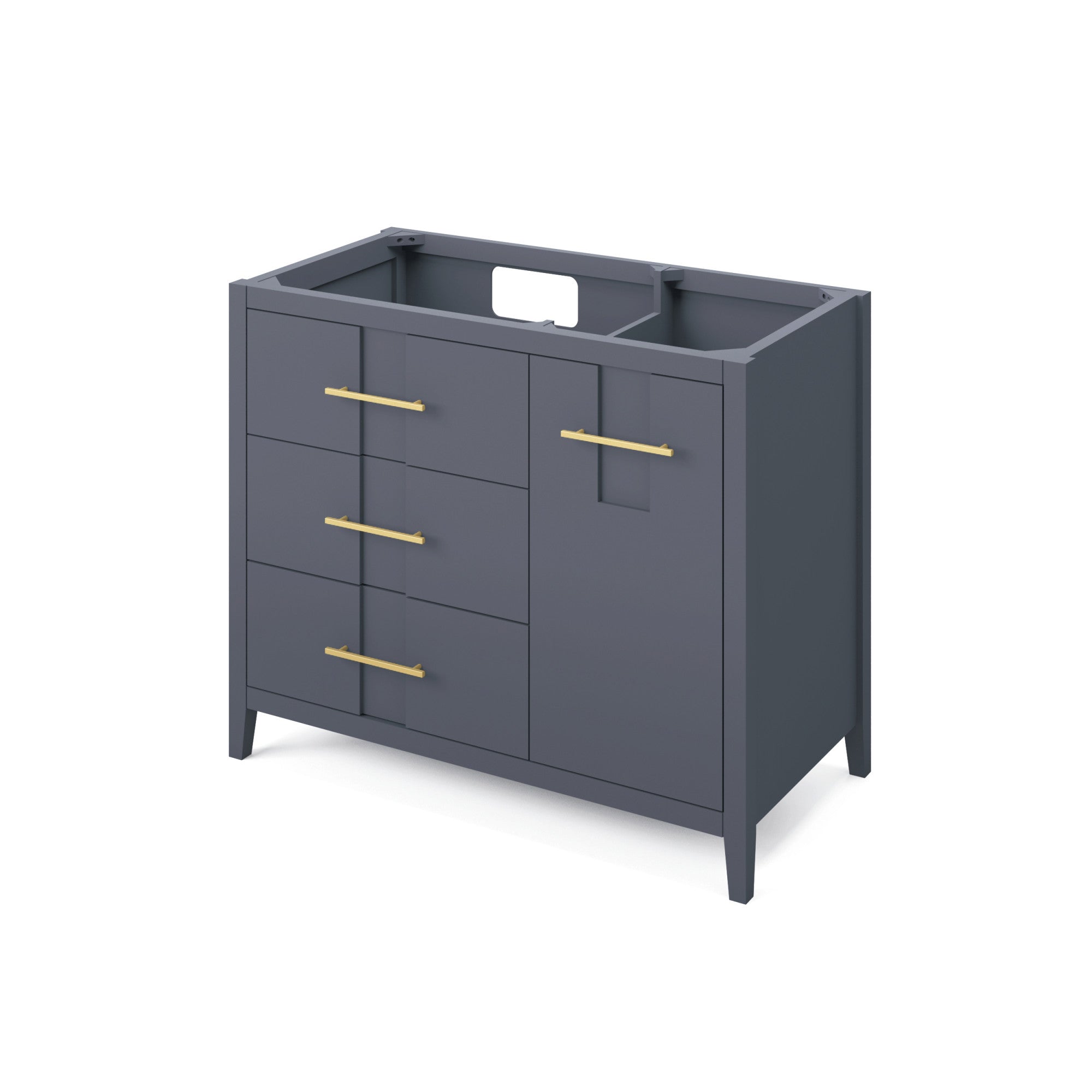 Katara 42" Blue Steel Katara Vanity, Left Offset, White Quartz Vanity Top, Undermount Rectangle Bowl | KitchBath