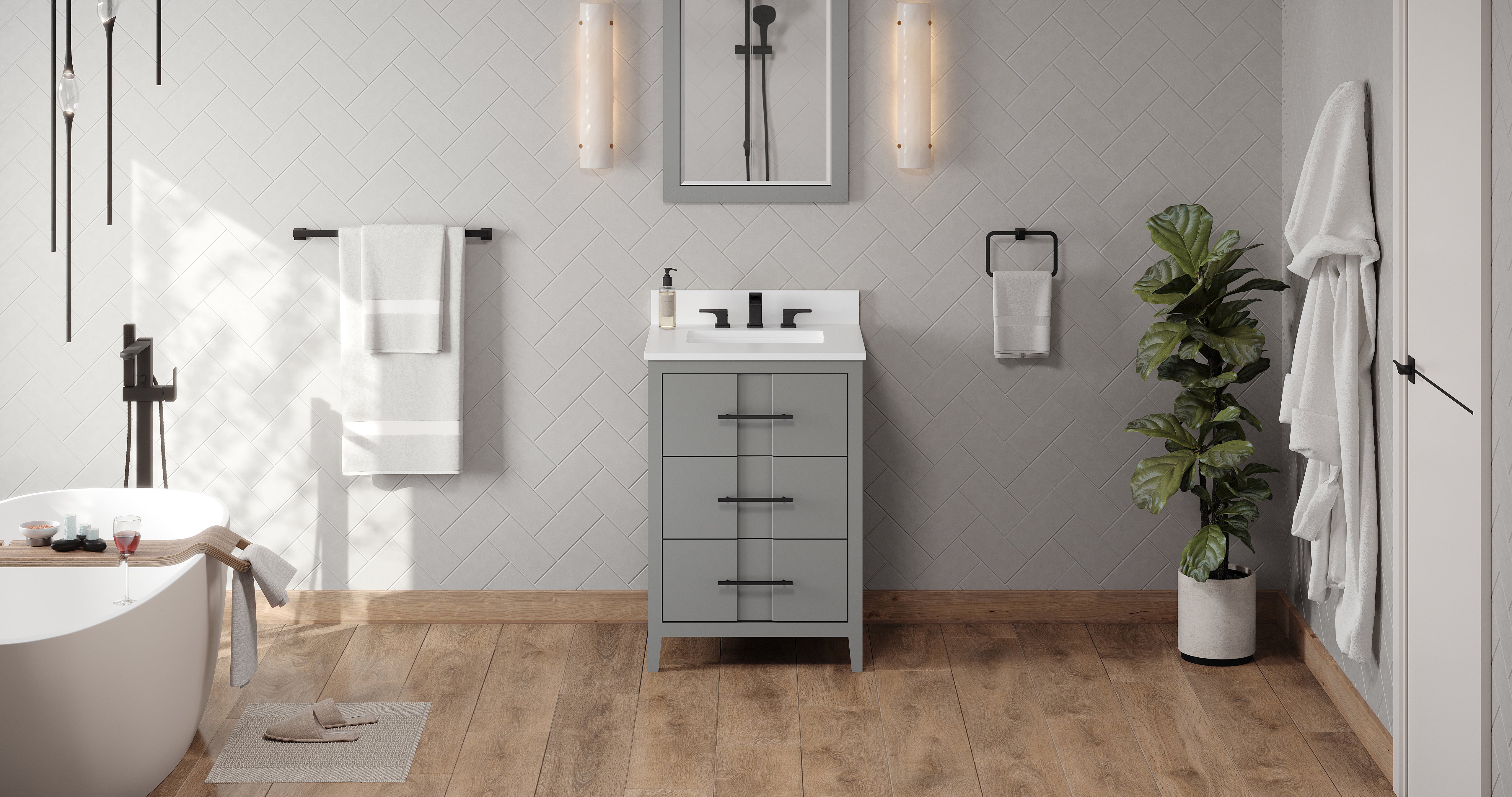 Katara 24" Grey Katara Vanity, White Quartz Vanity Top, Undermount Rectangle Sink | KitchBath