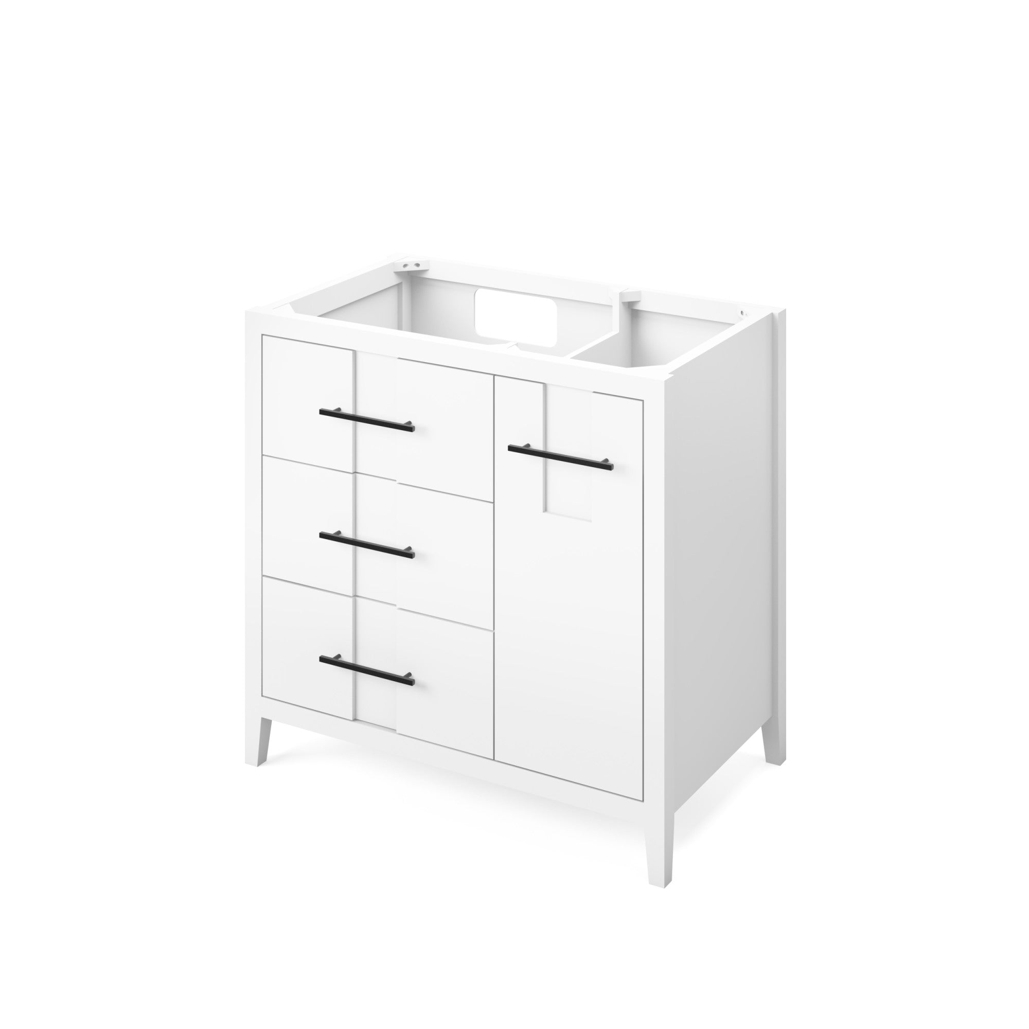 Katara 36" White Katara Vanity, Left Offset, White Quartz Vanity Top, Undermount Rectangle Bowl | KitchBath