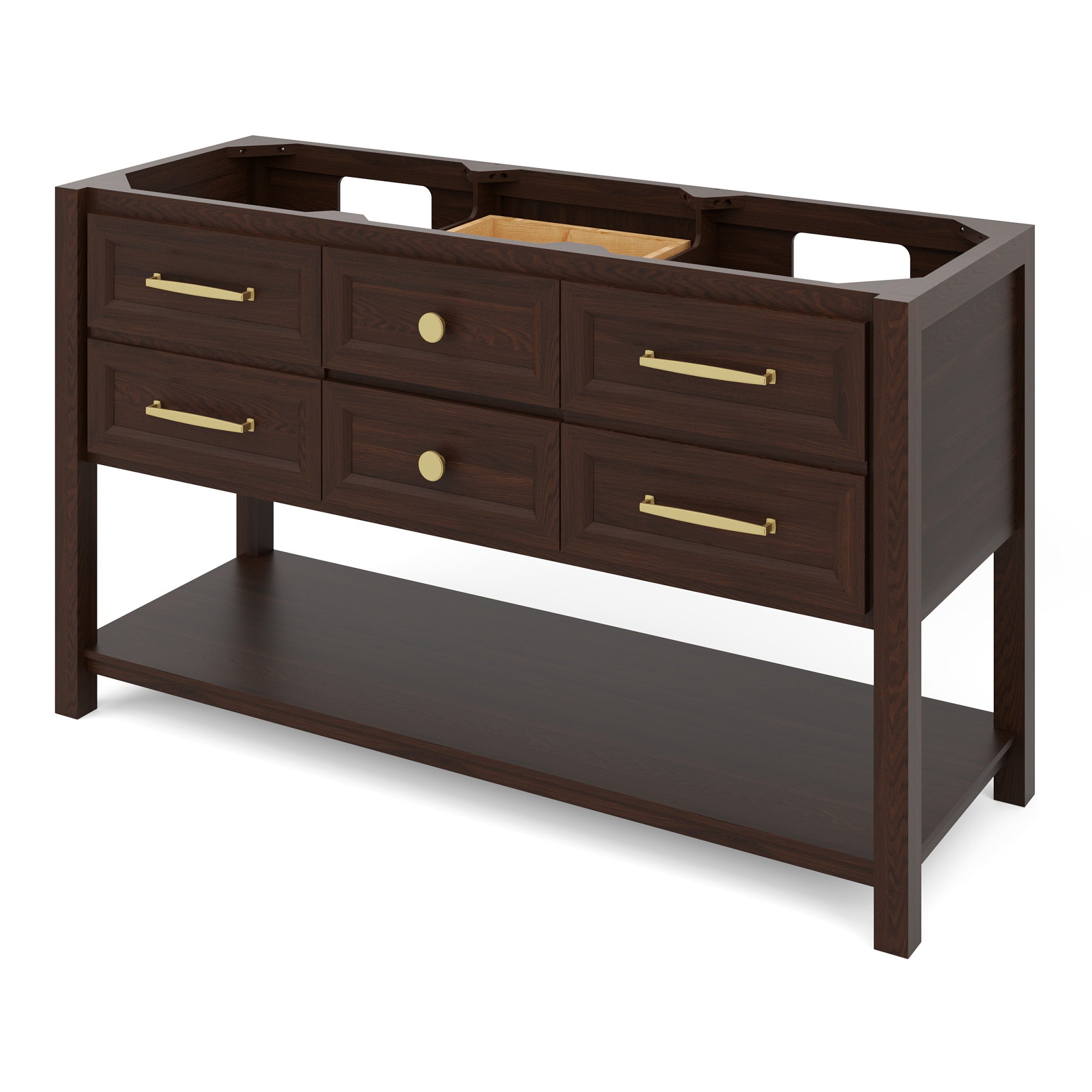 Kipling 60" W  Double Basin Bathroom Vanity Set Dark Walnut, Calacatta Vienna Quartz Vanity Top, Rectangle Bowl | KitchBath