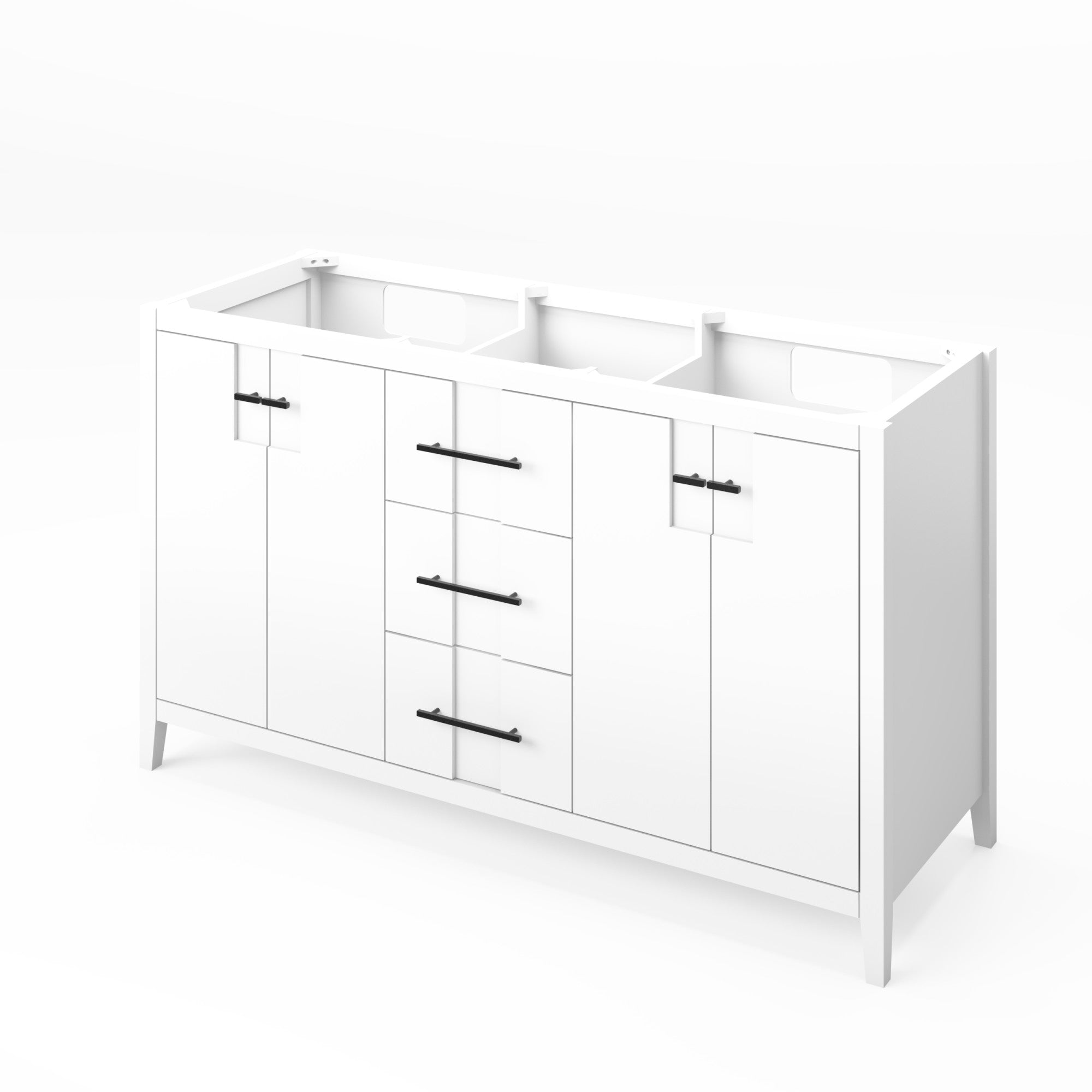 Katara 60" White Katara Vanity, Double Bowl, White Quartz Vanity Top, Two Undermount Rectangle Bowls | KitchBath