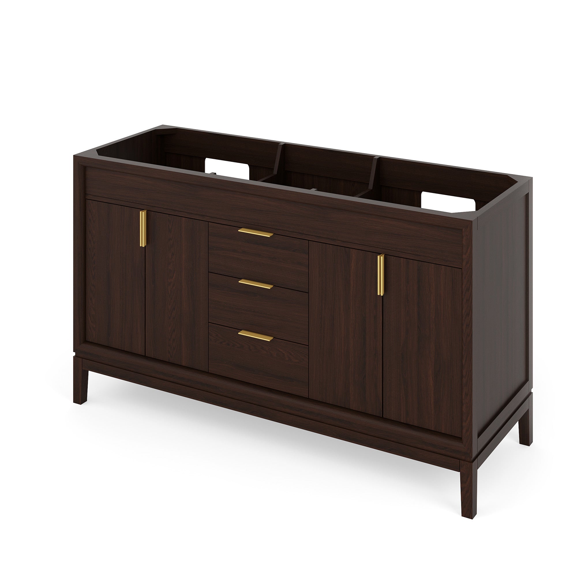 Theodora 60" Double Bathroom Vanity Set Dark Walnut, Calacatta Vienna Quartz Vanity Top, Rectangle Bowl | KitchBath