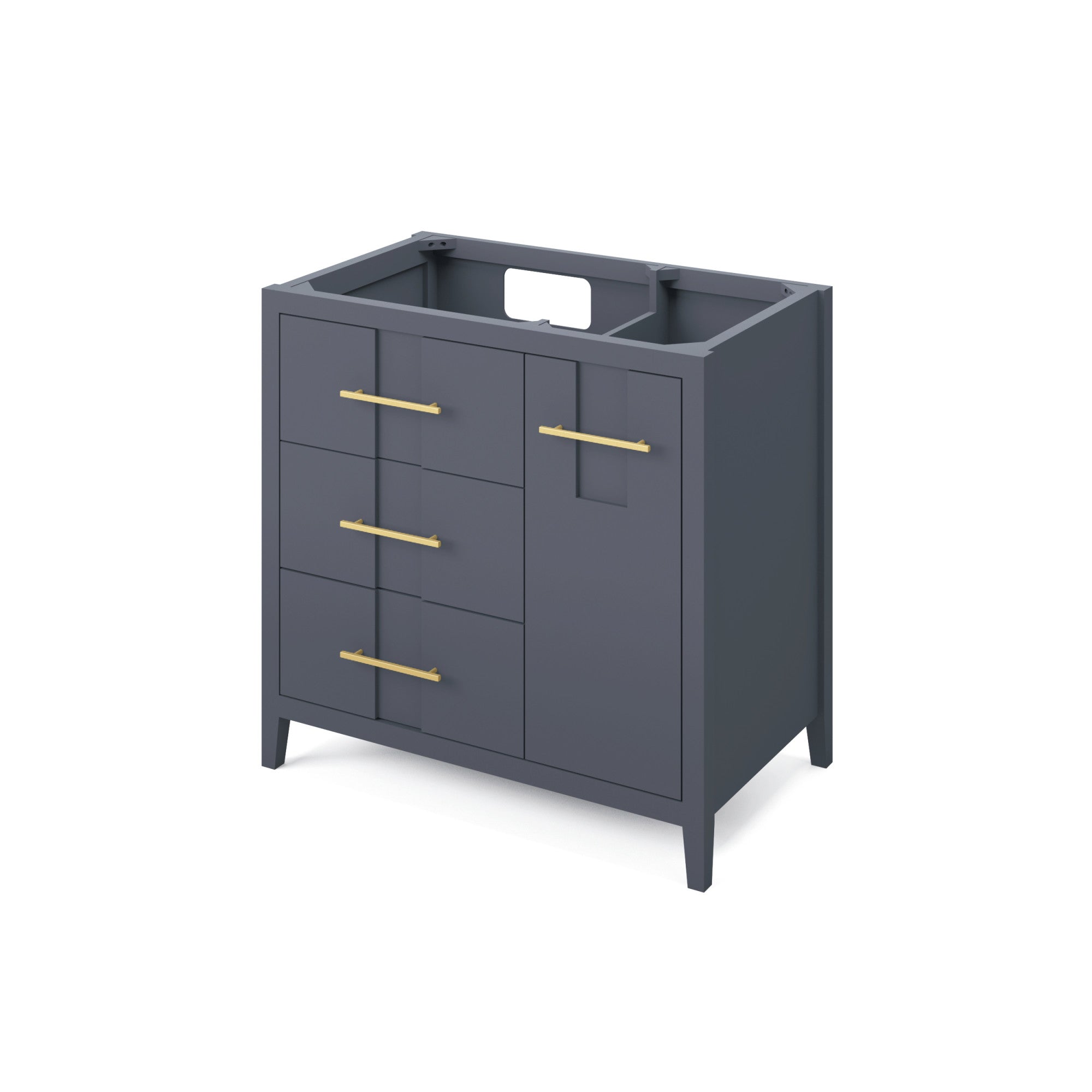 Katara 36" Blue Steel Katara Vanity, Left Offset, White Quartz Vanity Top, Undermount Rectangle Bowl | KitchBath