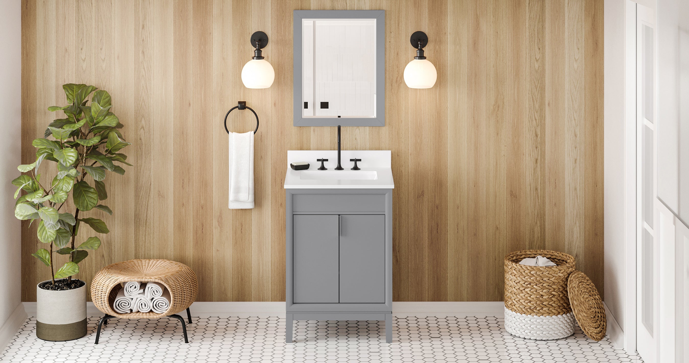 Theodora 24" Grey Theodora Vanity, White Quartz Vanity Top, Undermount Rectangle Bowl | KitchBath