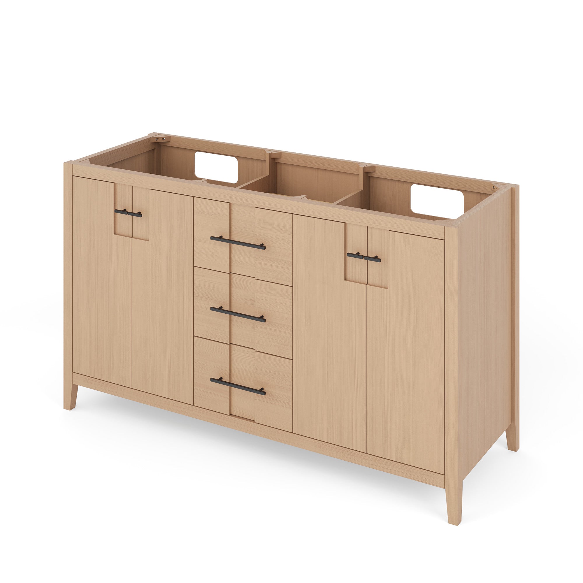 Katara 60" Double Bathroom Vanity Set Natural Oak, Grey Marble Vanity Top, Rectangle Bowl | KitchBath