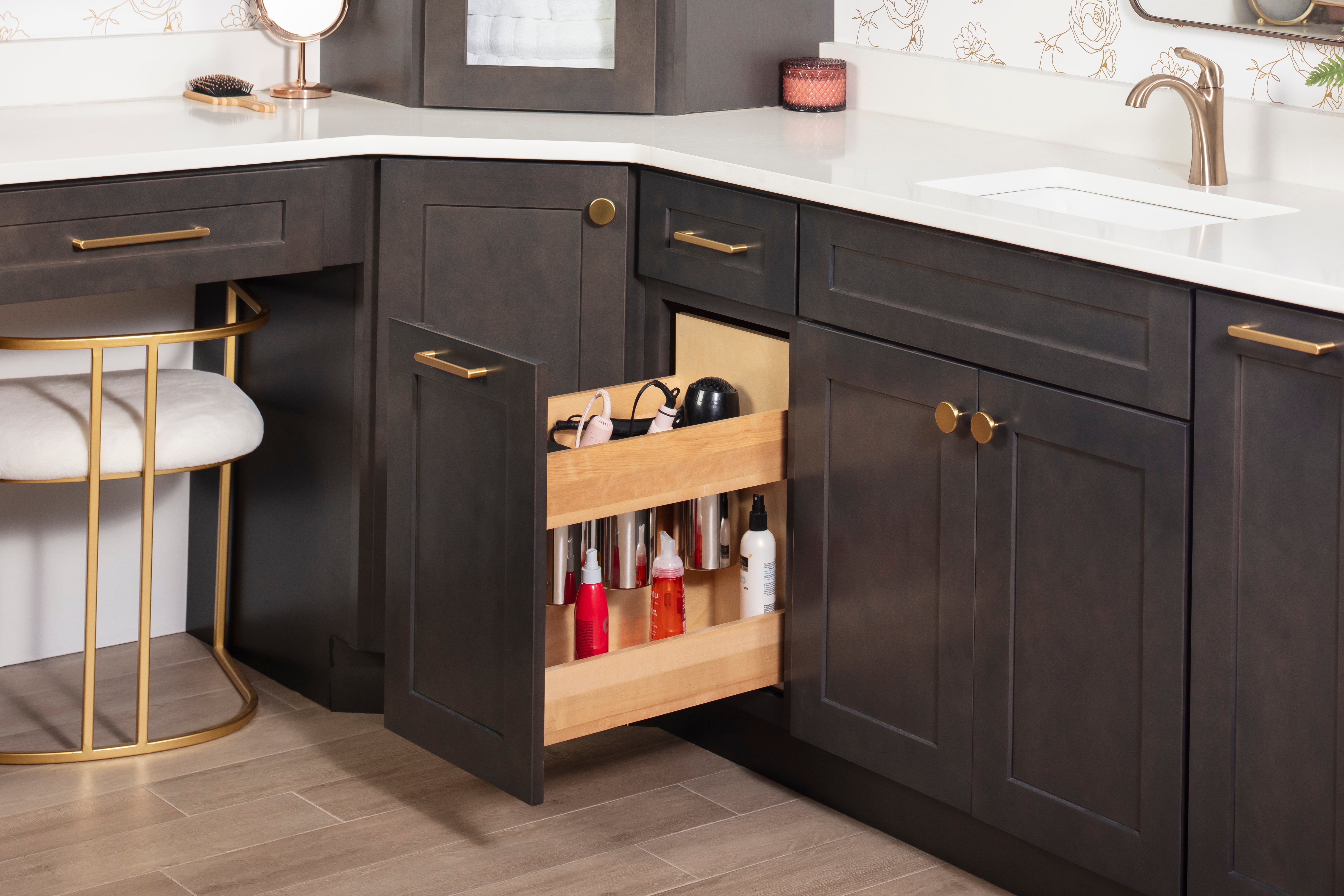 11" "No Wiggle" Powered Vanity Pullout for 15" Standard Door/Drawer Base Cabinet UV Coated