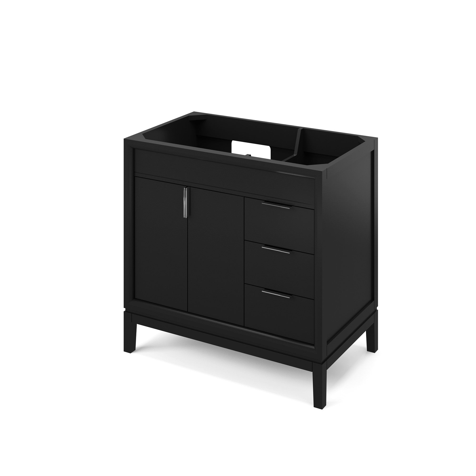 Theodora 36" Single Bathroom Vanity Set Black, White Resin Vanity Top, Rectangle Bowl | KitchBath