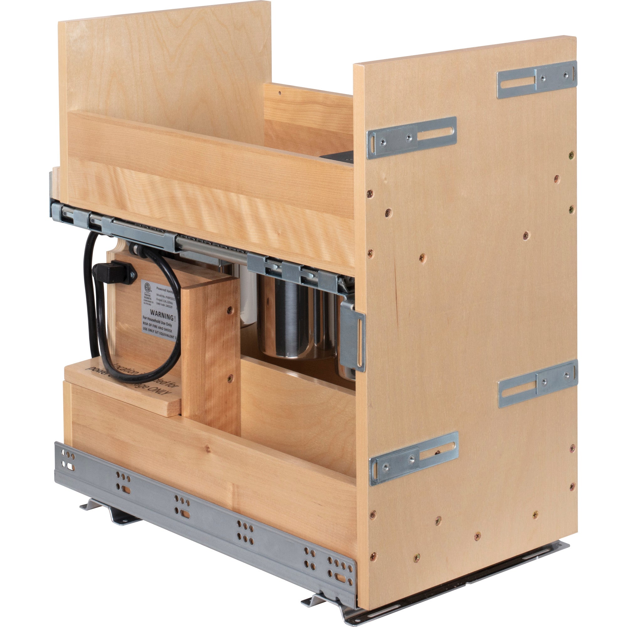 11" "No Wiggle" Powered Vanity Pullout for 15" Standard Door/Drawer Base Cabinet UV Coated