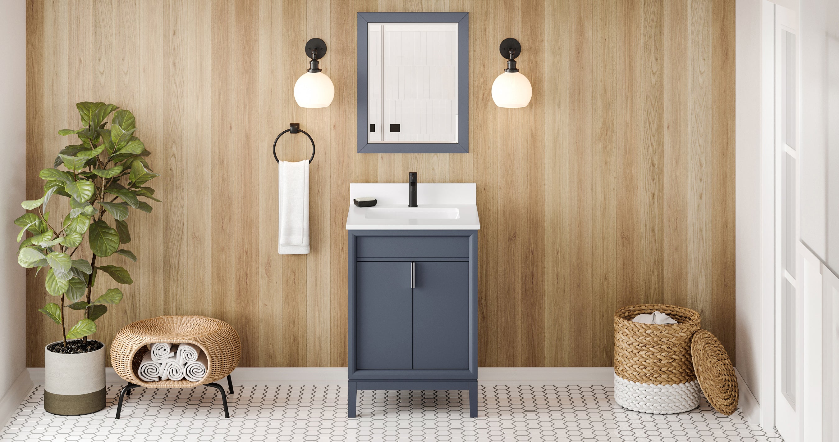 Theodora 24" Blue Steel Theodora Vanity, White Quartz Vanity Top, Undermount Rectangle Bowl | KitchBath