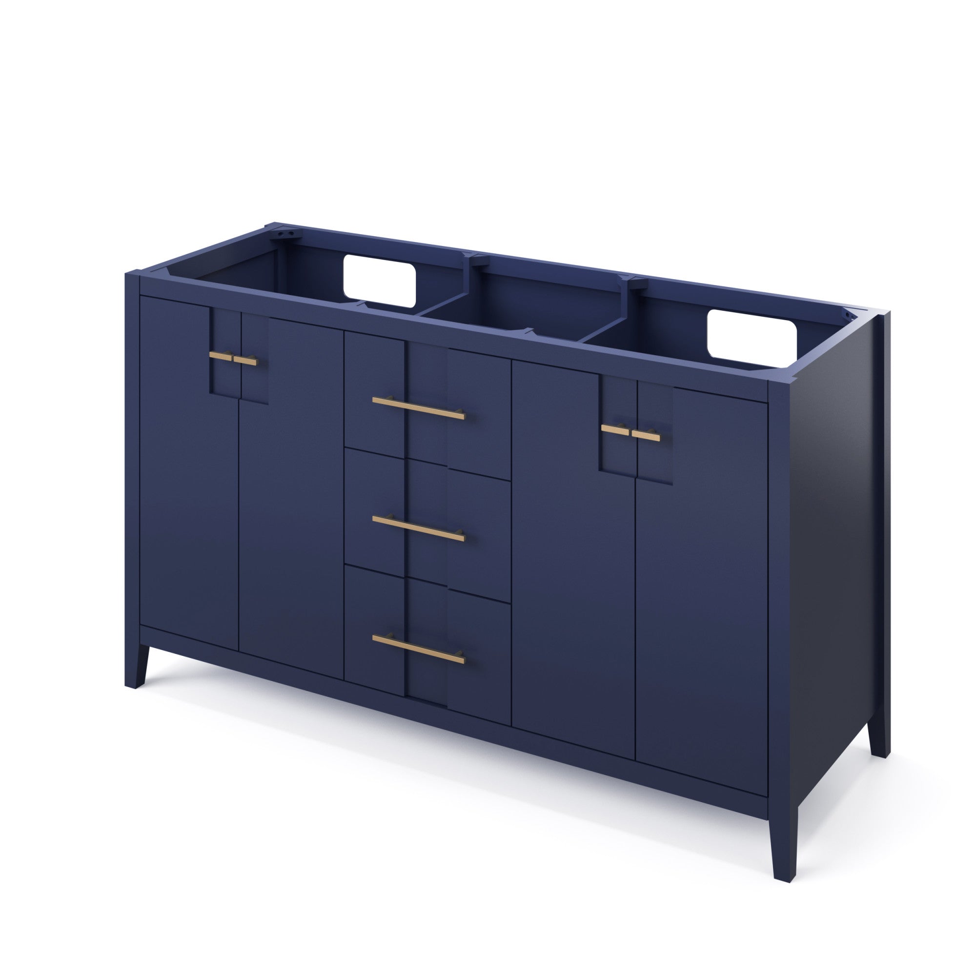 Katara 60" Double Bathroom Vanity Set Hale Blue, White Resin Vanity Top, Rectangle Bowl | KitchBath
