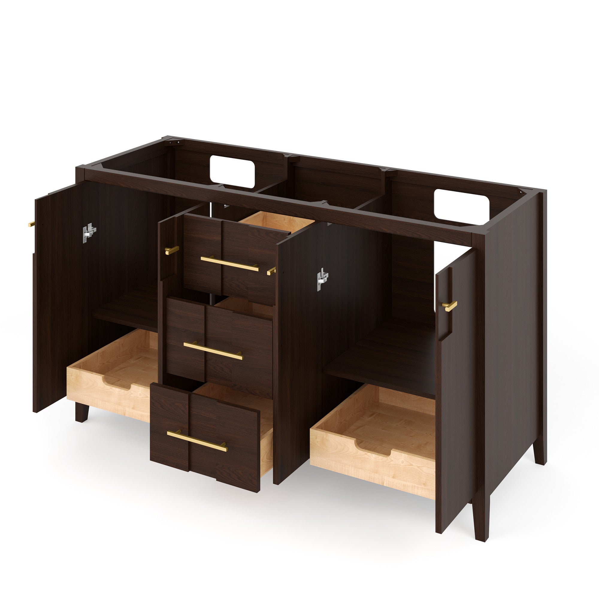 Katara 60" Double Bathroom Vanity Set Natural Oak, Black Granite Vanity Top, Rectangle Bowl | KitchBath