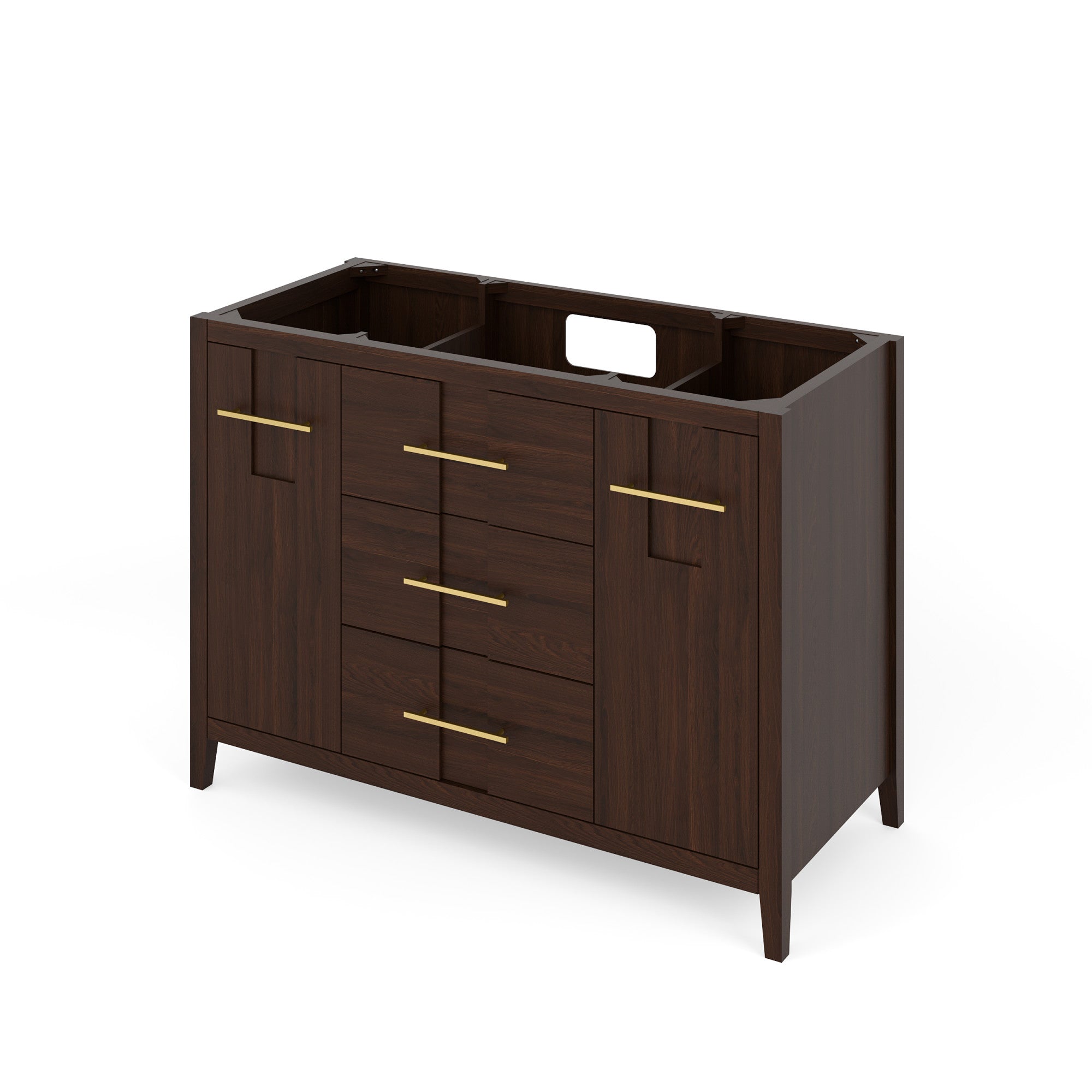 Katara 48" Single Bathroom Vanity Set Dark Walnut, White Carrara Marble Vanity Top, Rectangle Bowl | KitchBath