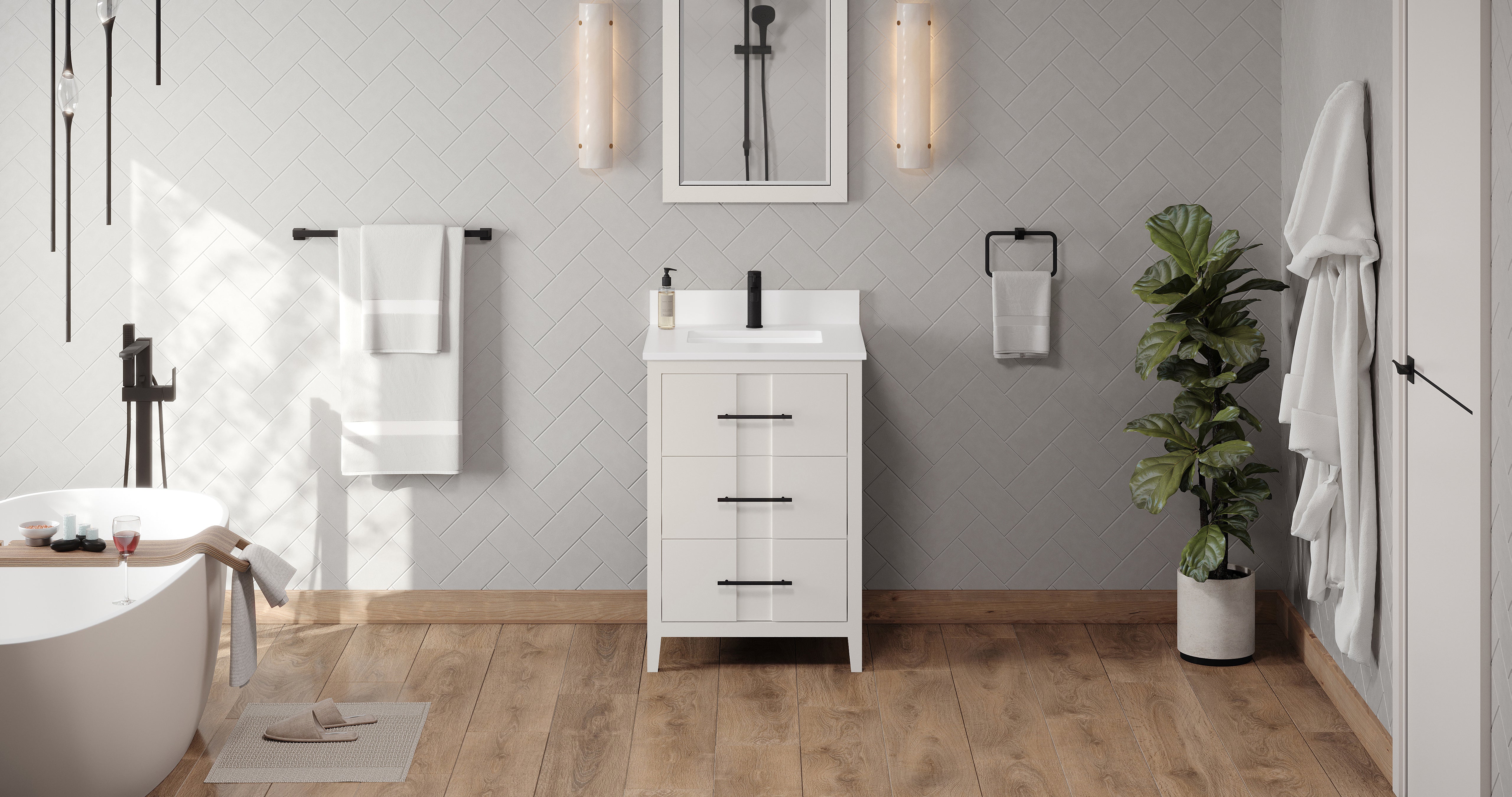 Katara 24" White Katara Vanity, White Quartz Vanity Top, Undermount Rectangle Bowl | KitchBath