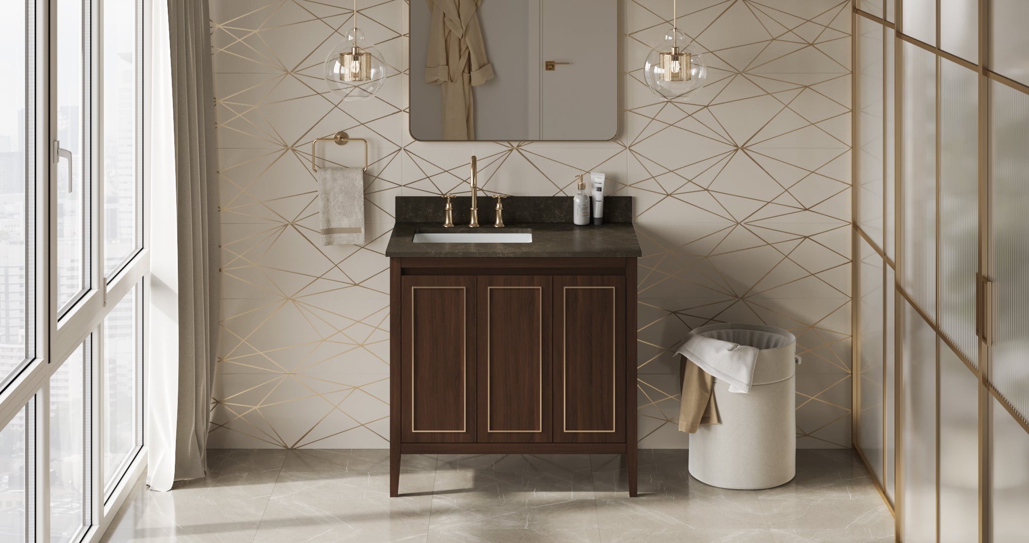 Percival 36" Single Bathroom Vanity Set Dark Walnut, Blue Limestone Vanity Top, Rectangle Bowl | KitchBath