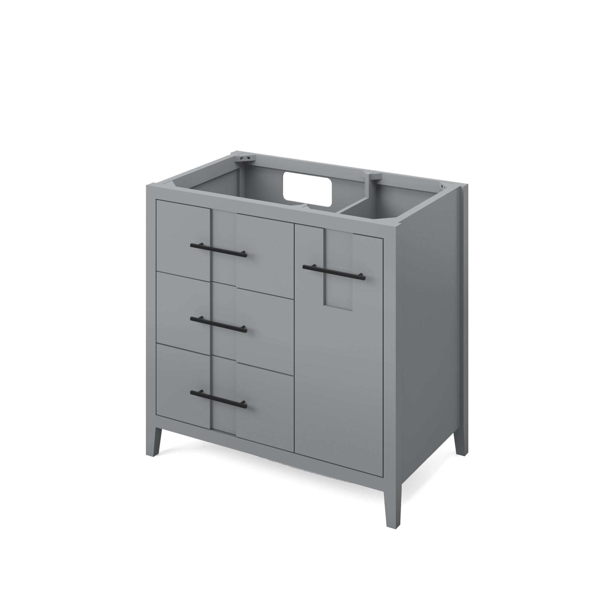 Katara 36" Grey Katara Vanity, Left Offset, White Quartz Vanity Top, Undermount Rectangle Bowl | KitchBath