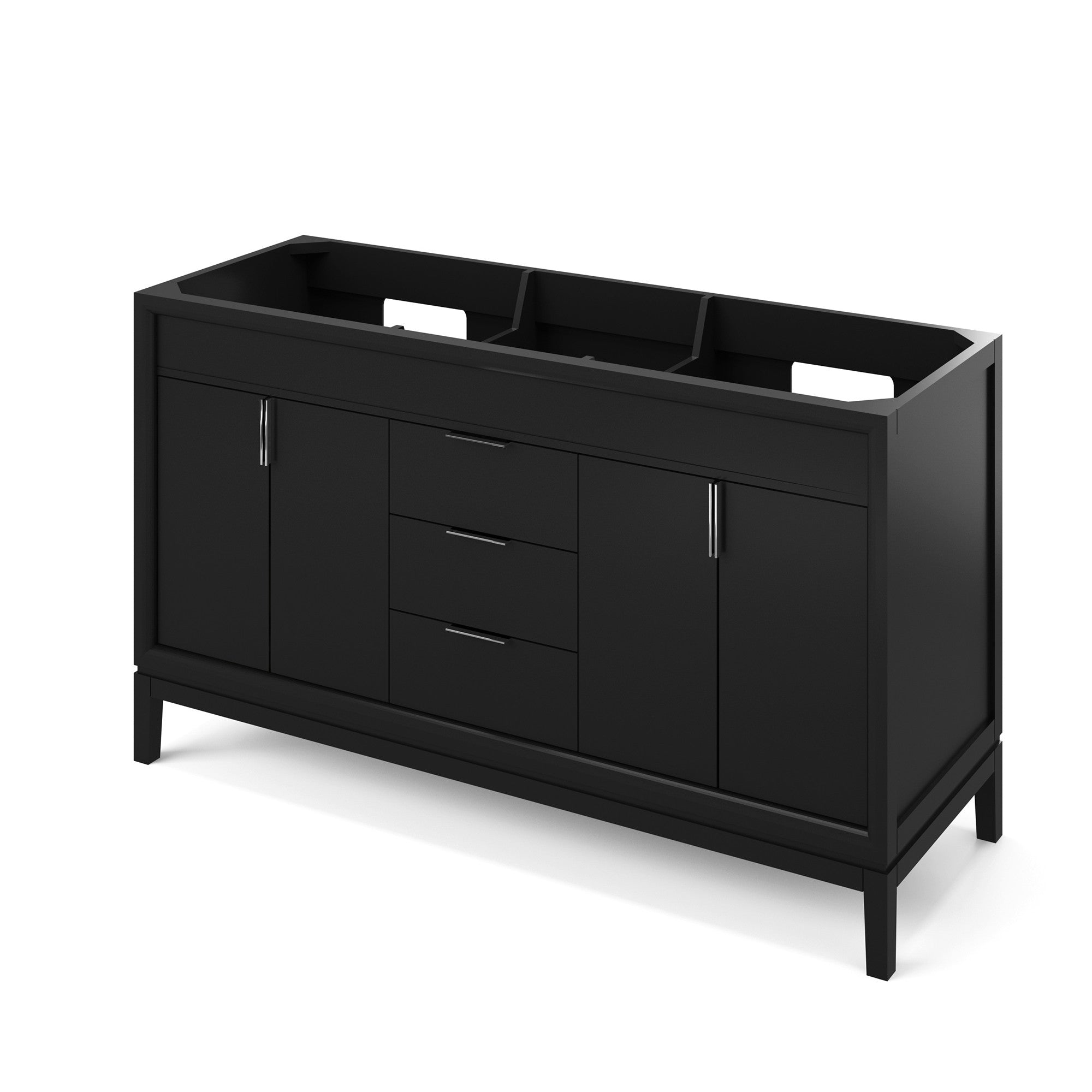 Theodora 60" Double Bathroom Vanity Set Black, White Resin Vanity Top, Rectangle Bowl | KitchBath
