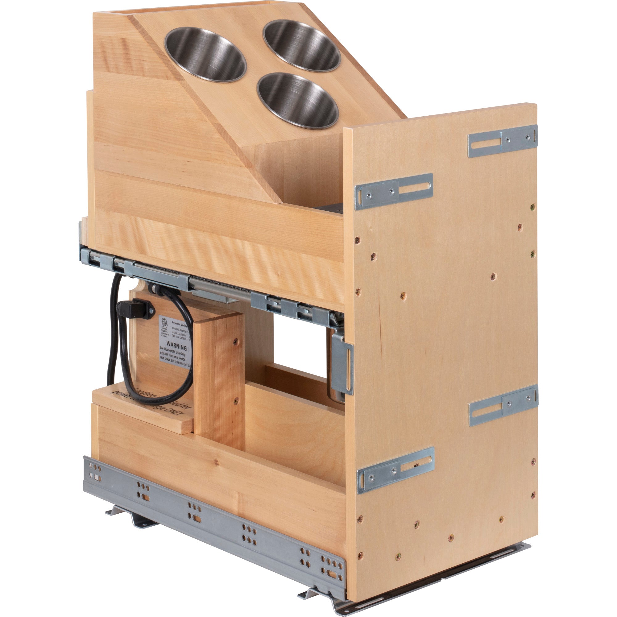 11" "No Wiggle" Powered Vanity Pullout for 15" Standard Full Height Base Cabinet UV Coated