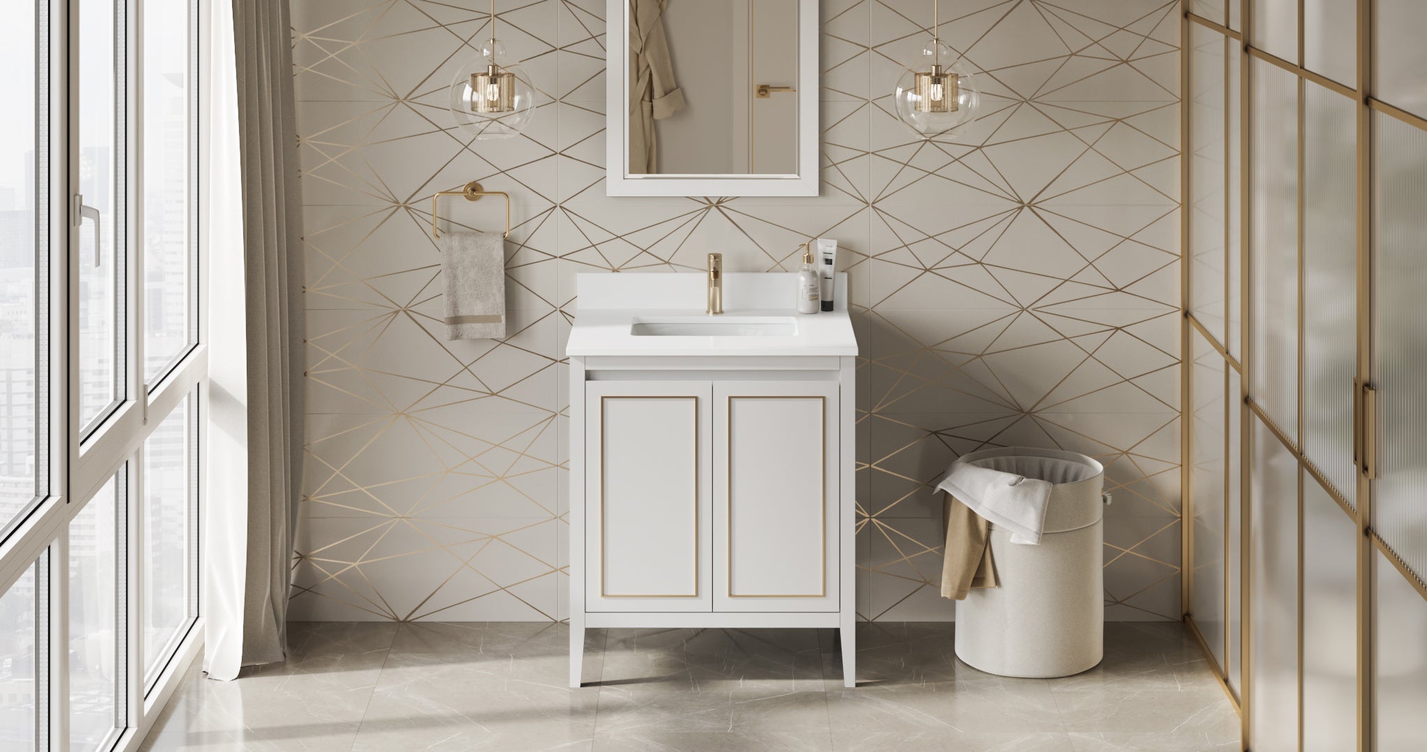 Percival 30" White Percival Vanity, White Quartz Vanity Top, Undermount Rectangle Sink | KitchBath