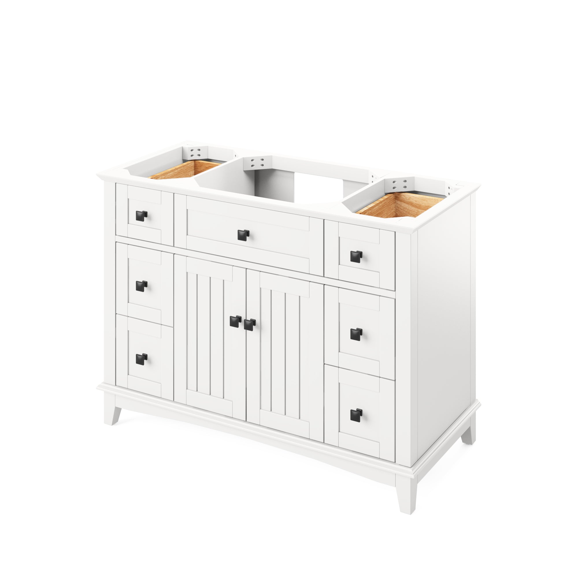 48" White Savino Vanity, Steel Grey Cultured Marble Vanity Top, undermount rectangle bowl | KitchBath